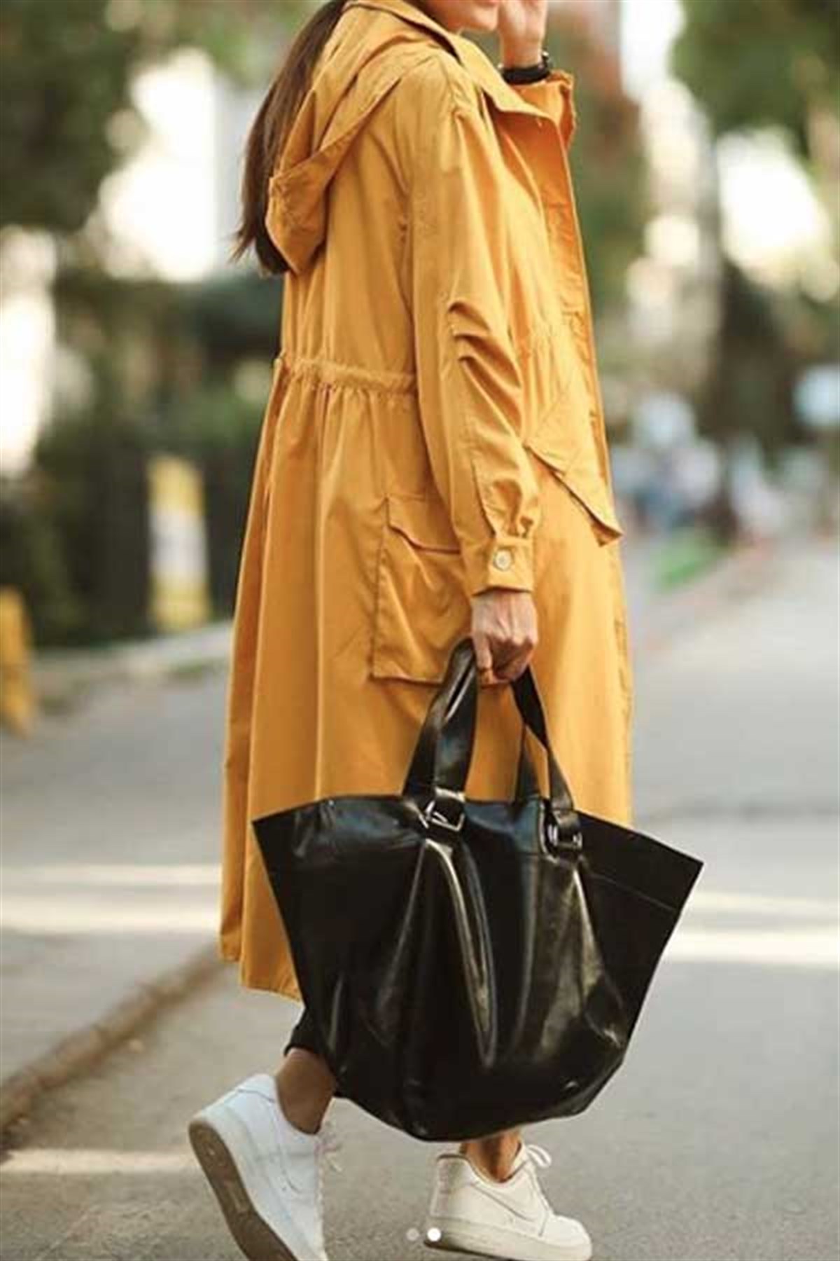Cep Detay Hardal Oversize Yağmurluk