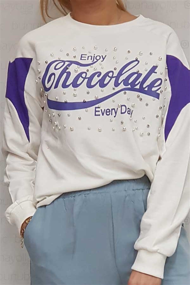 Chocolate İncili Sweatshirt