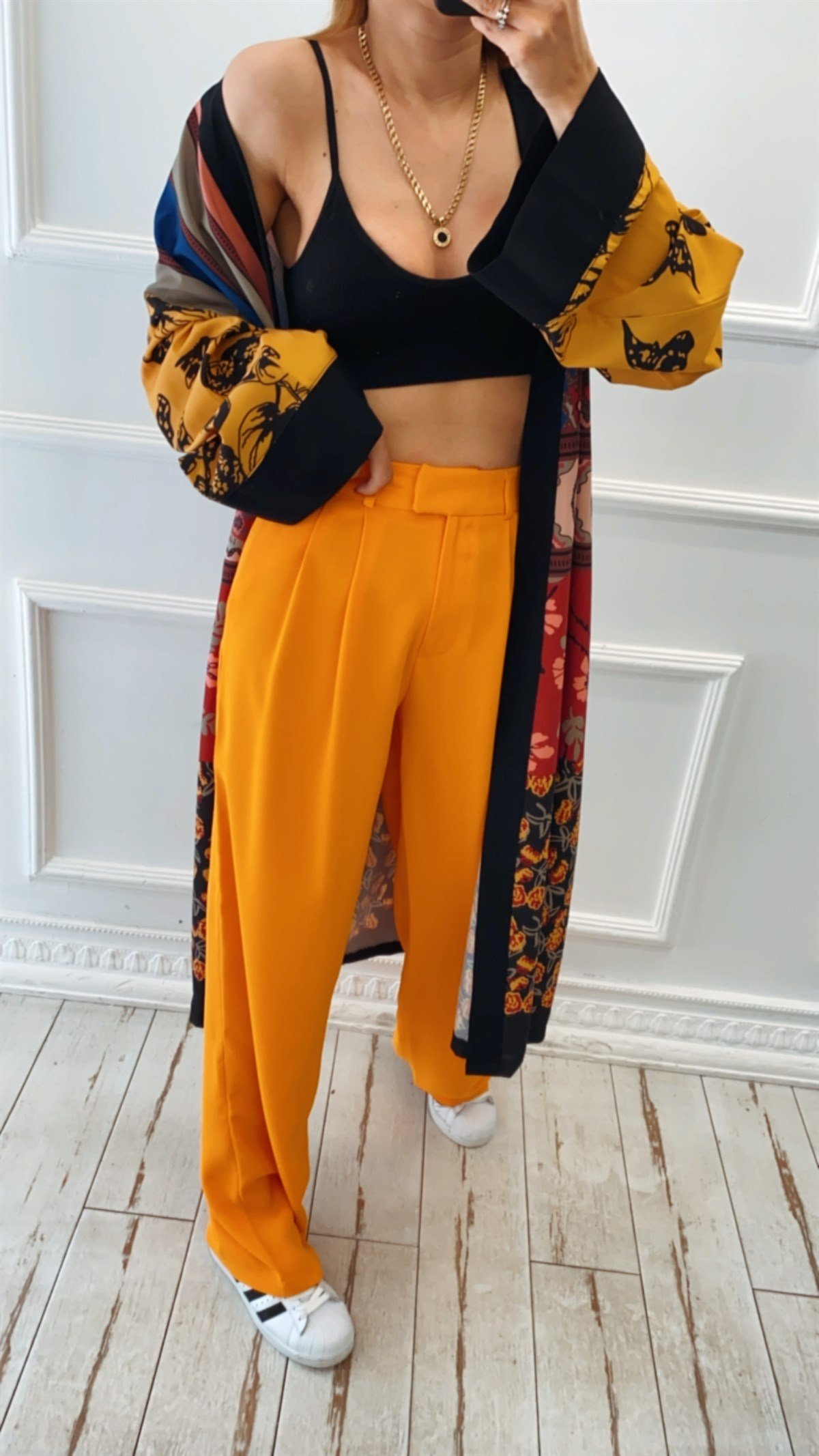 Çiçek Desen Kuşaklı Kimono