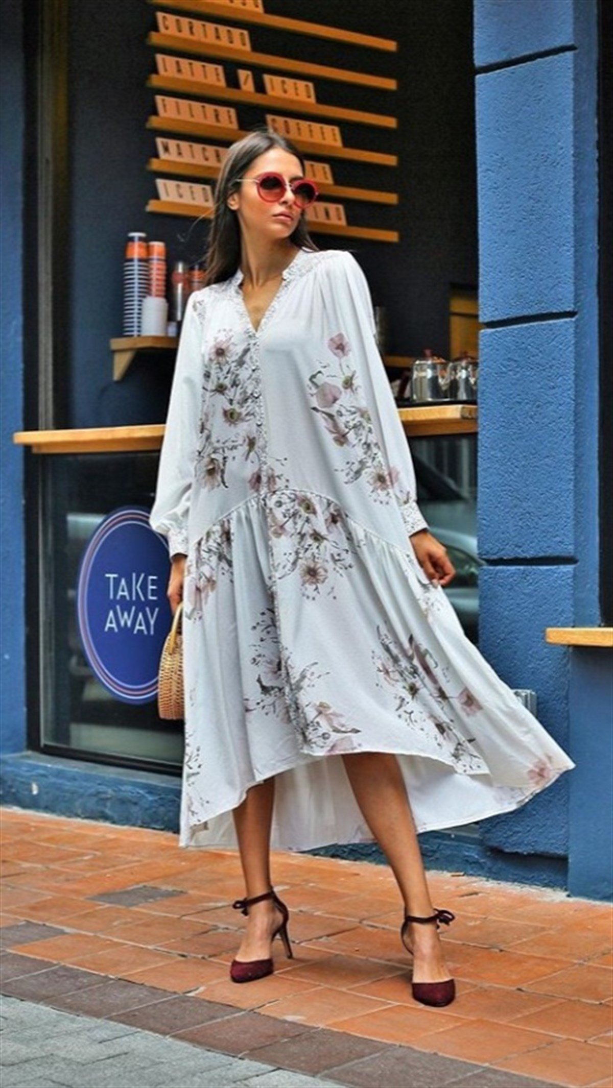 Çiçek Desen Oversize Elbise