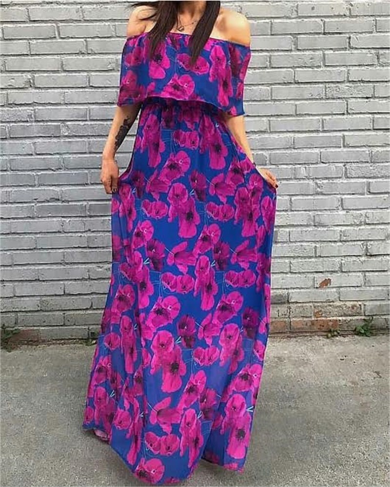 Çiçekli Şifon Madonna Maxi Elbise