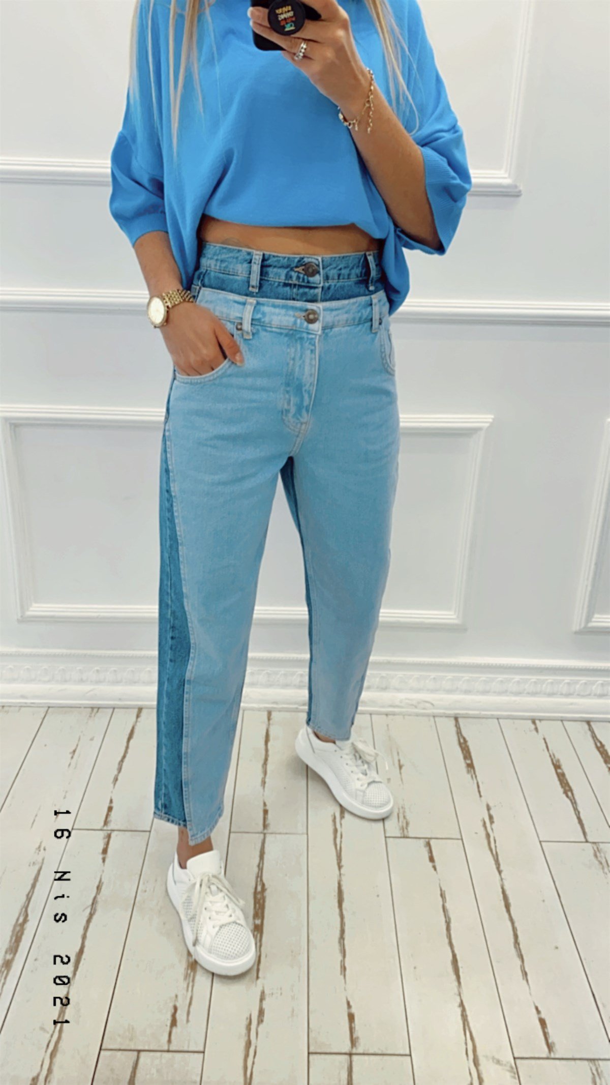 Çift Belli Yüksek Bel Mom Jean