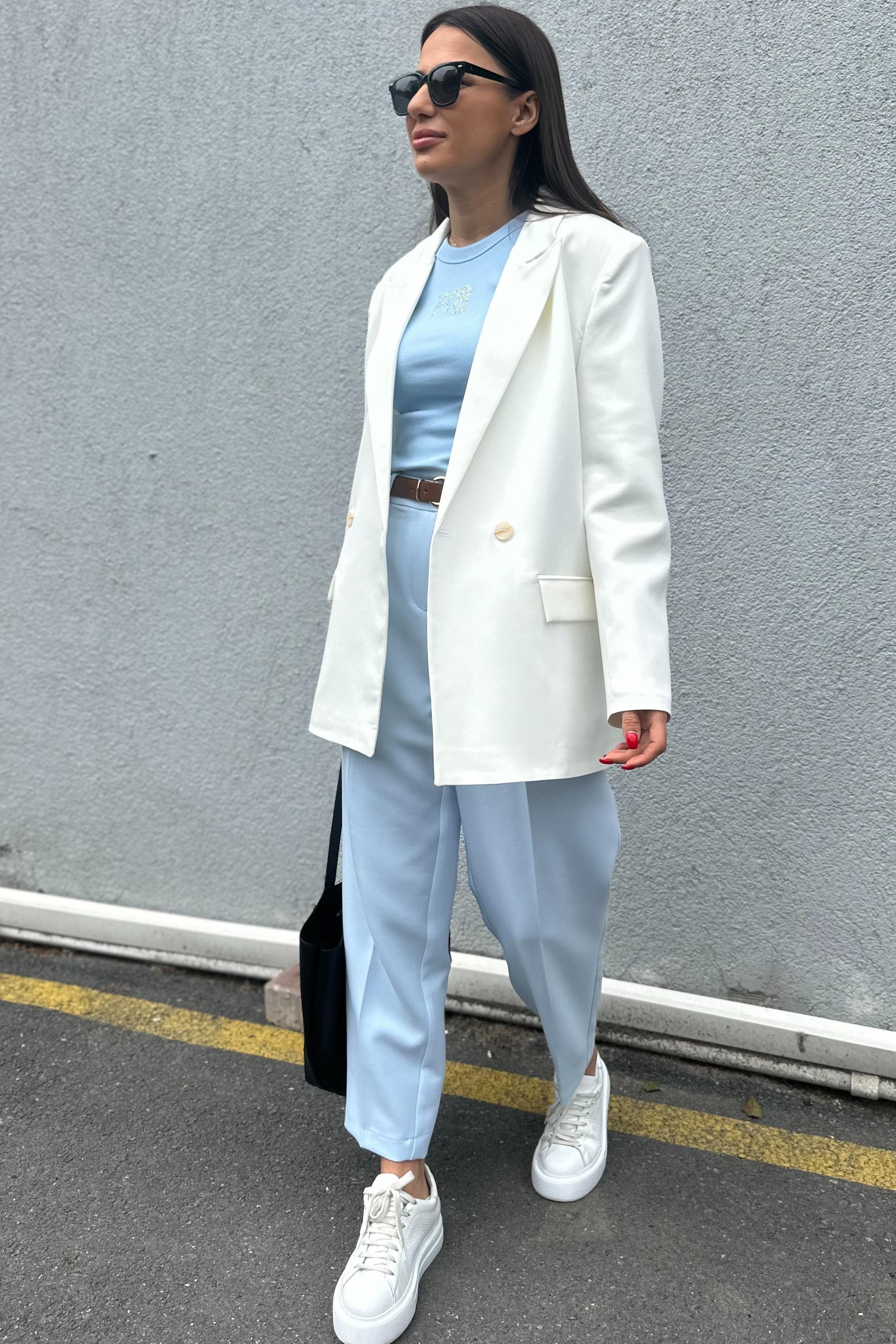 Çift Düğmeli Beyaz Blazer CeketMONT/CEKET