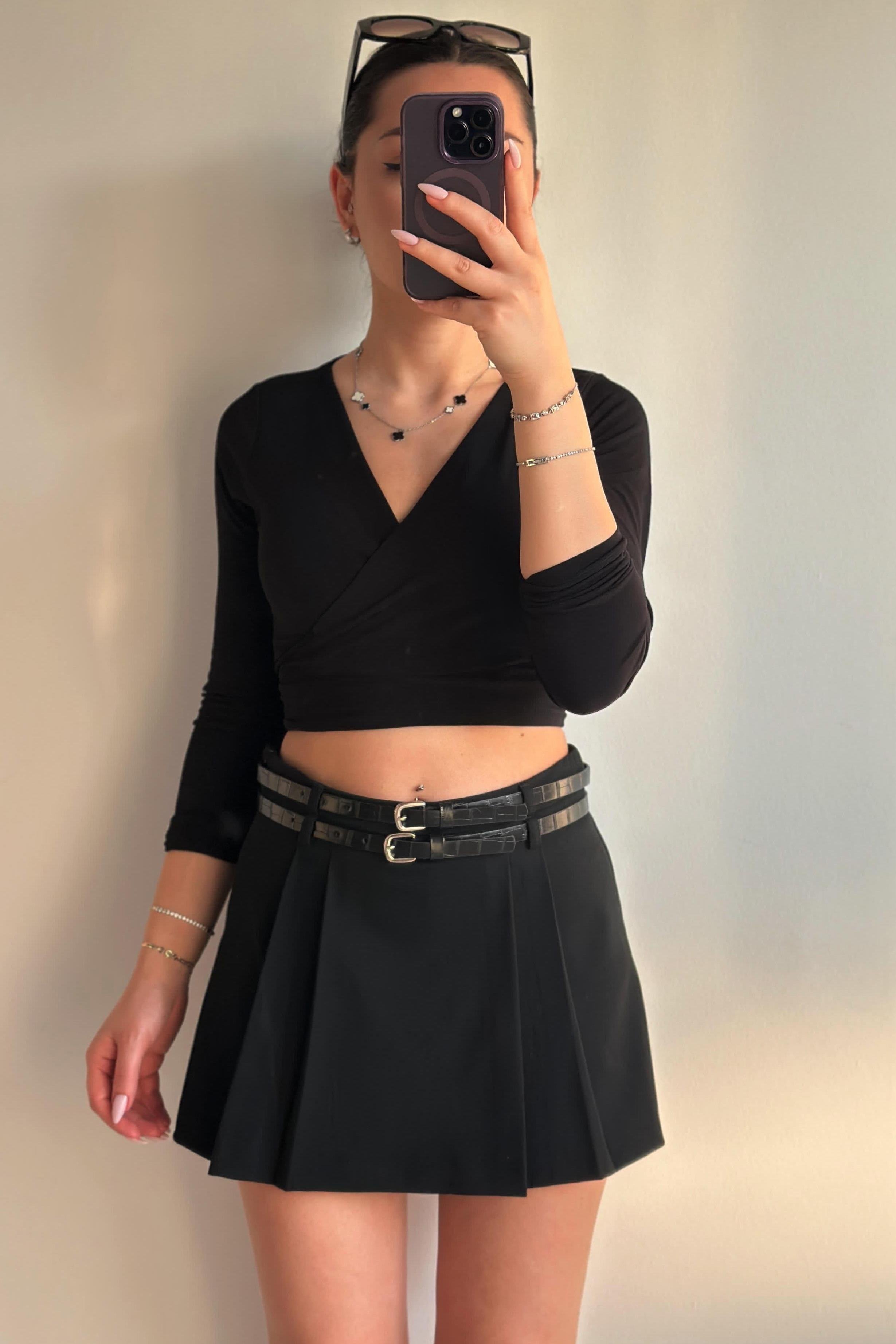 Çift Kemerli Siyah Şort EtekETEK