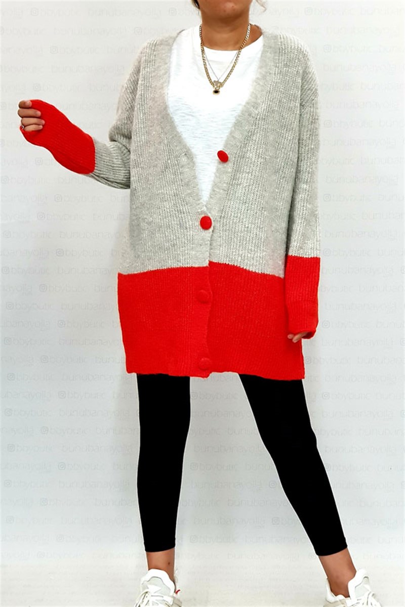 Çift Renkli Düğmeli Hırka