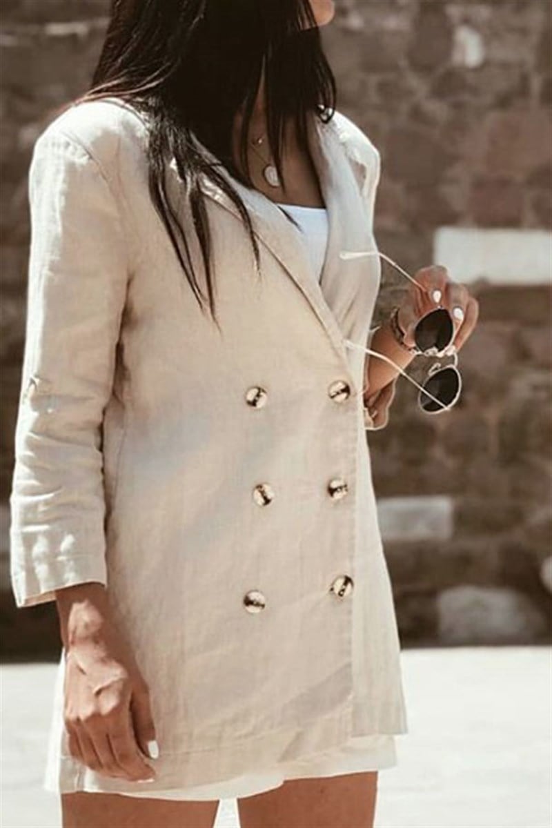 Çift Sıra Düğmeli Keten Spor Ceket