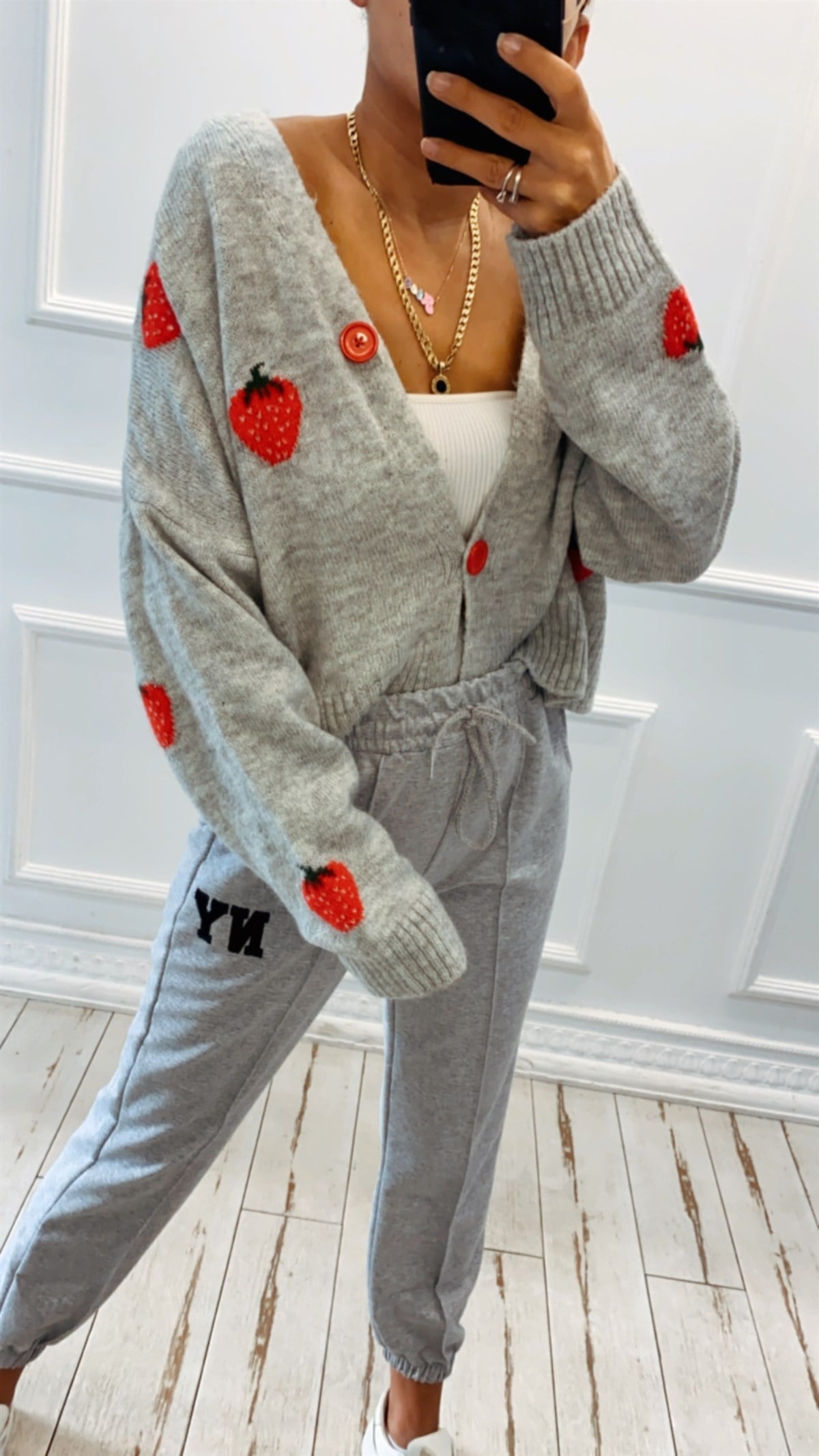 Çilek Desen Mini Hırka