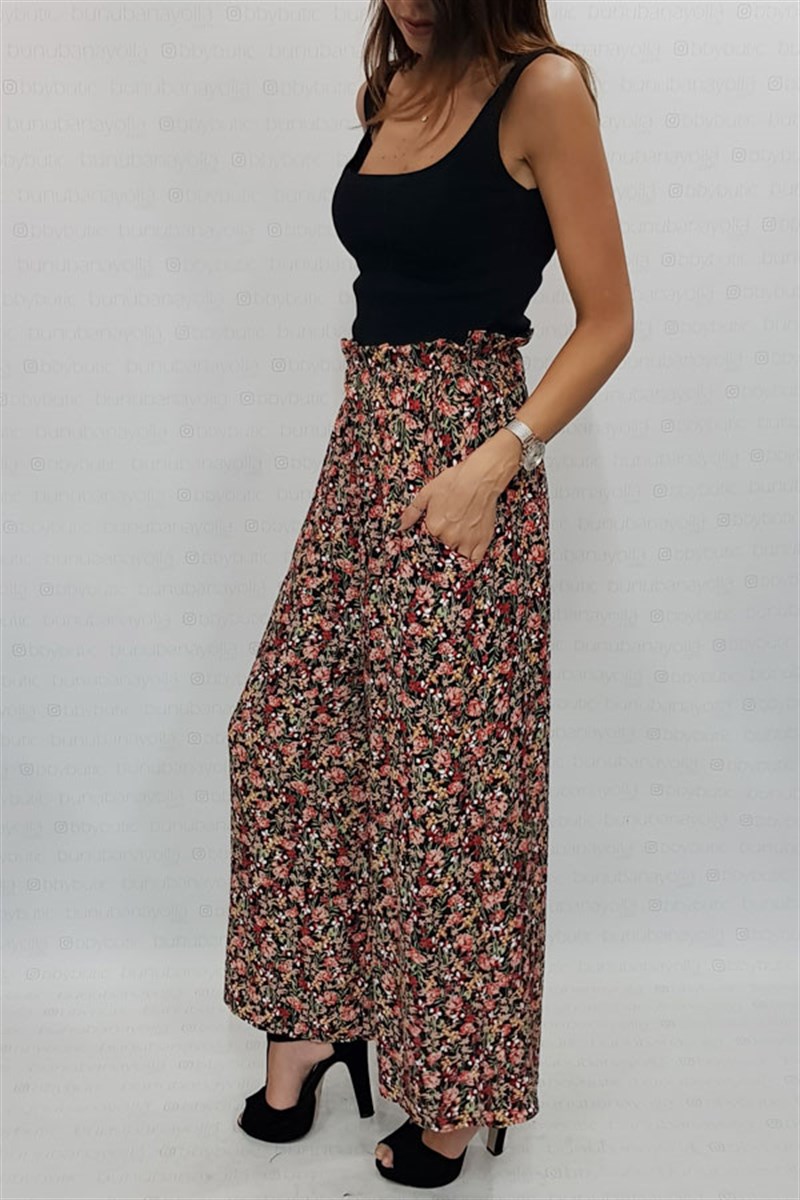 Çıtır Çiçek Desenli Midi Salaş Pantalon