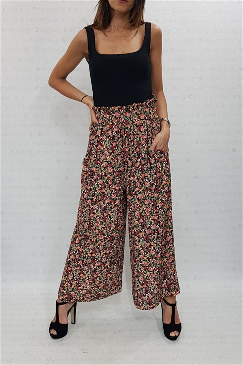 Çıtır Çiçek Desenli Midi Salaş Pantalon