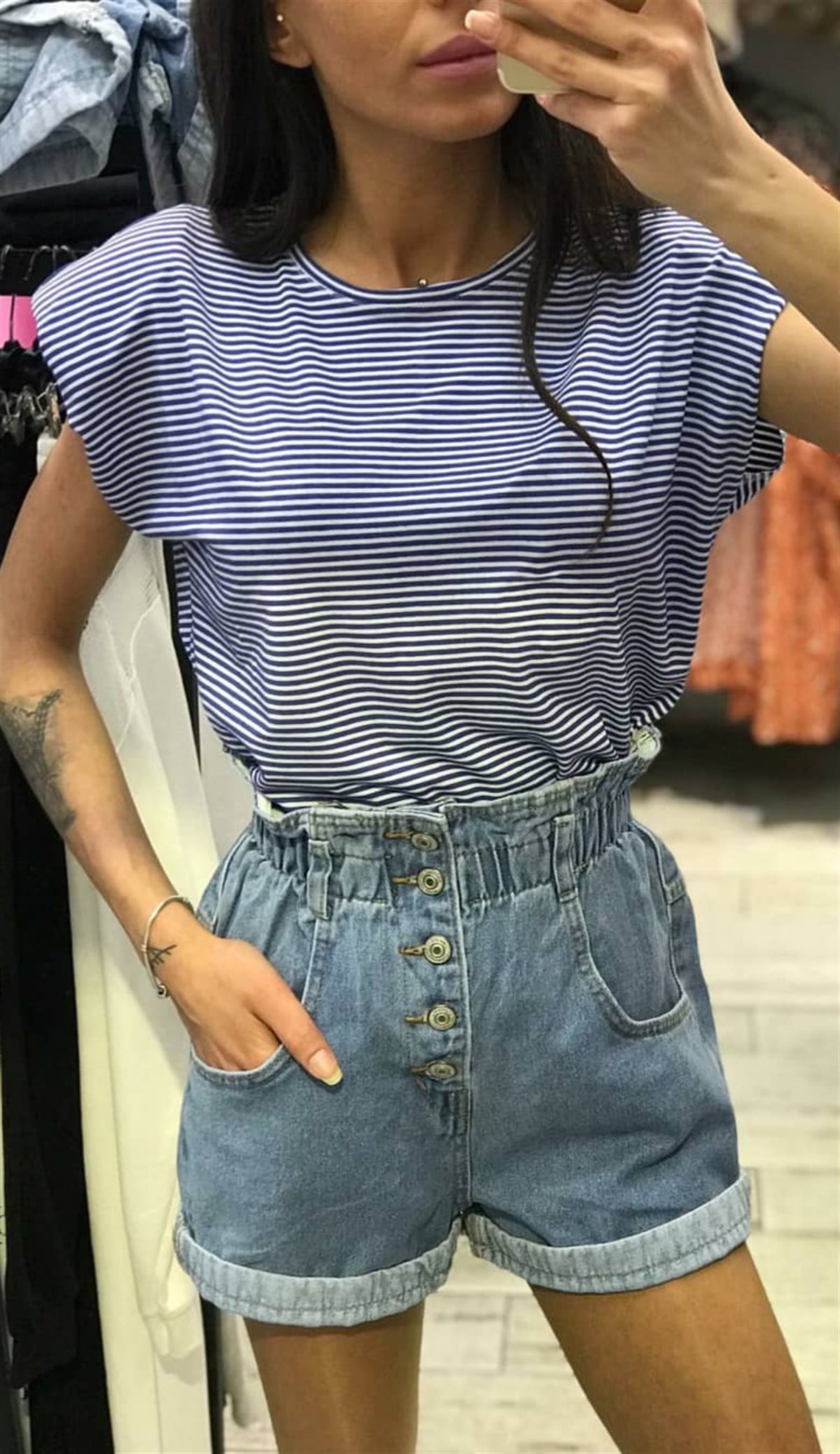 Çizgili Vatkalı Tshirt