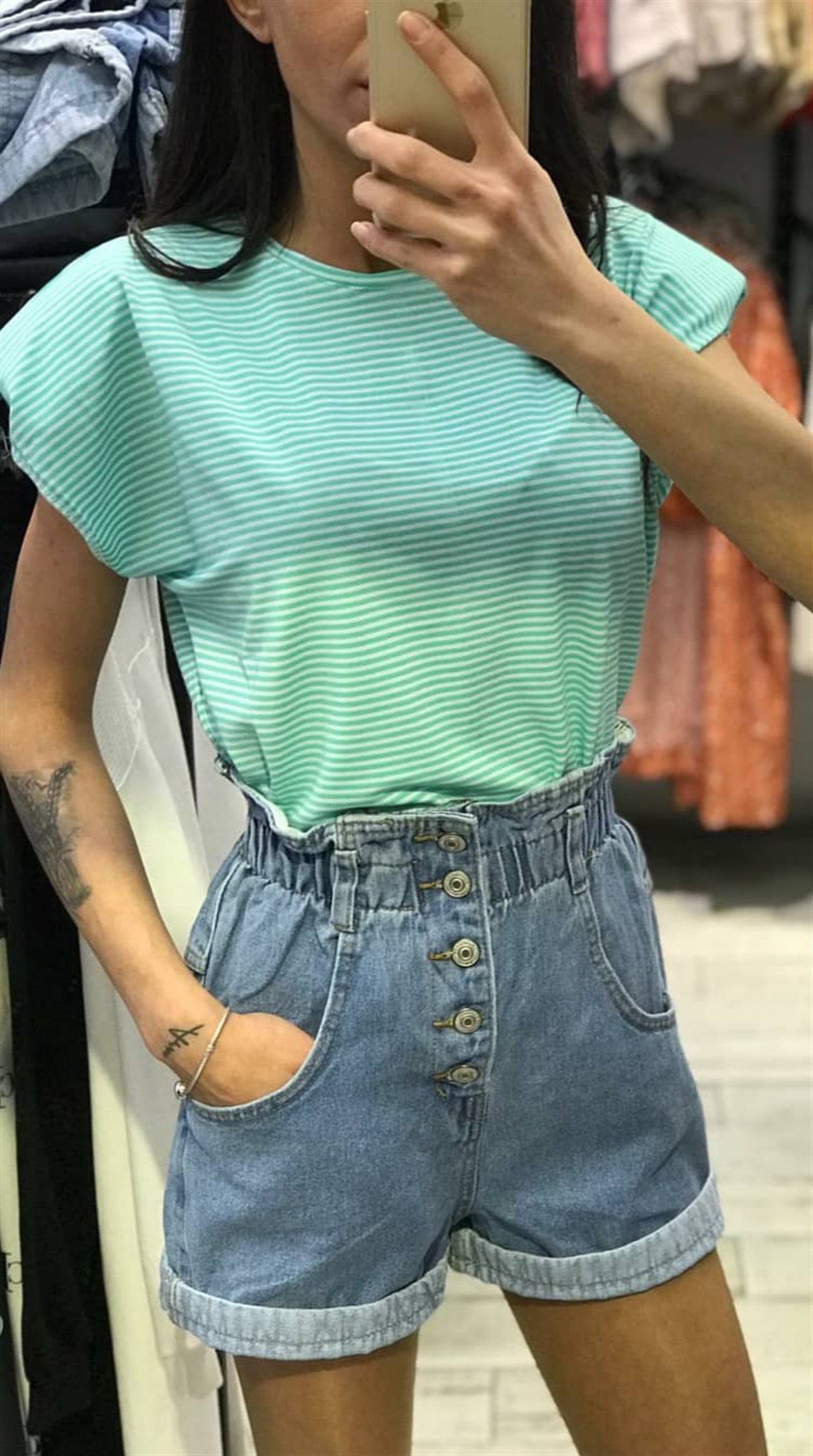 Çizgili Vatkalı Tshirt