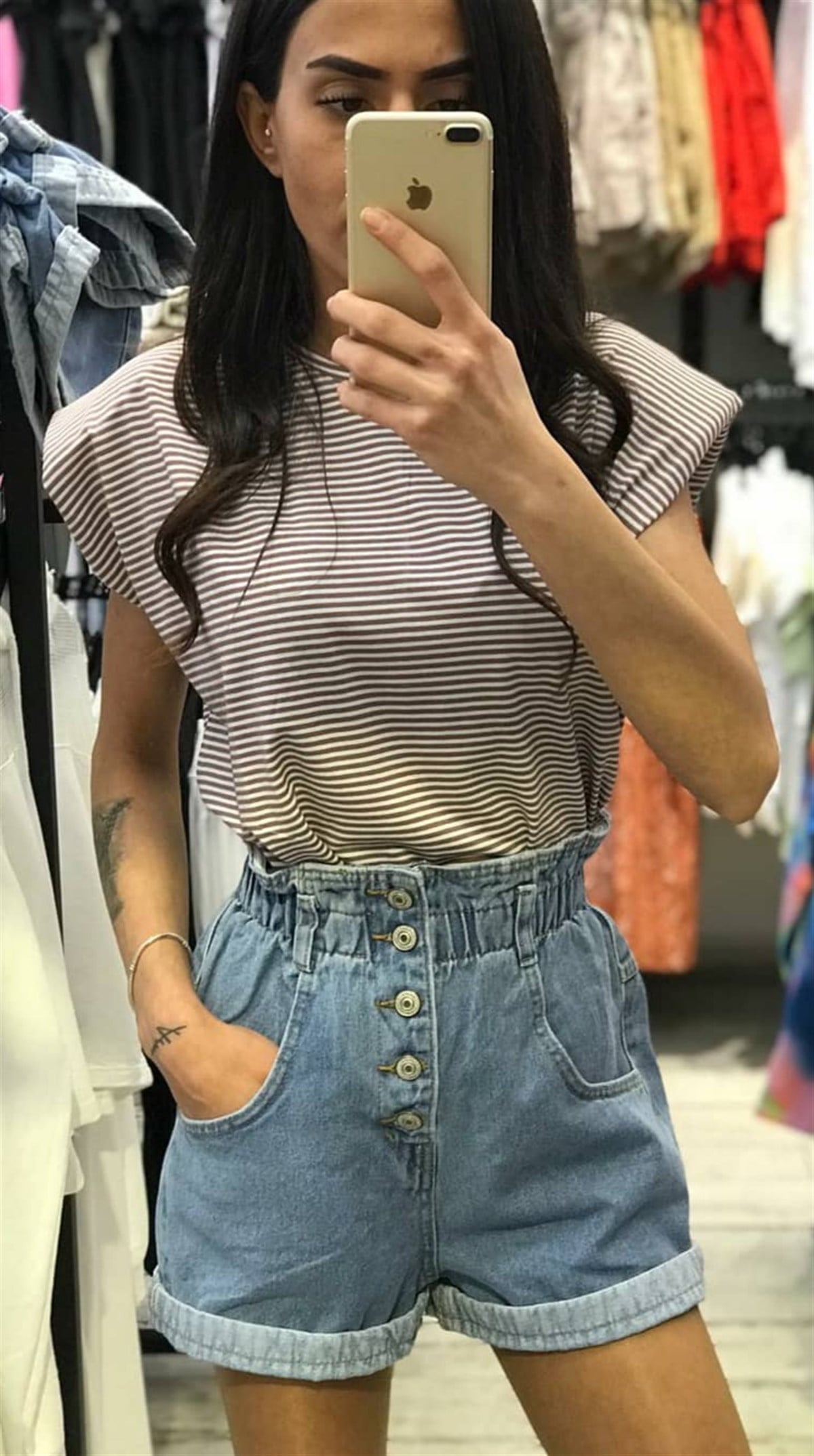 Çizgili Vatkalı Tshirt