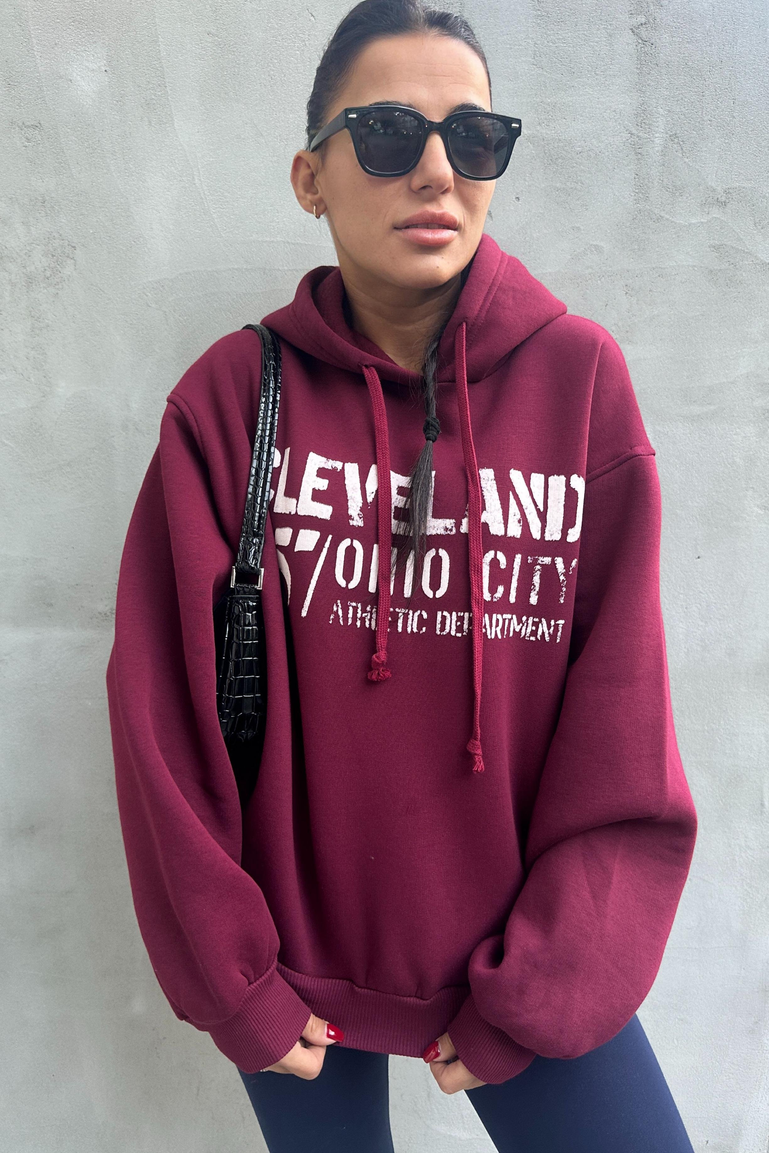 Cleveland Kapüşonlu Bordo SweatshirtSWEATSHİRT