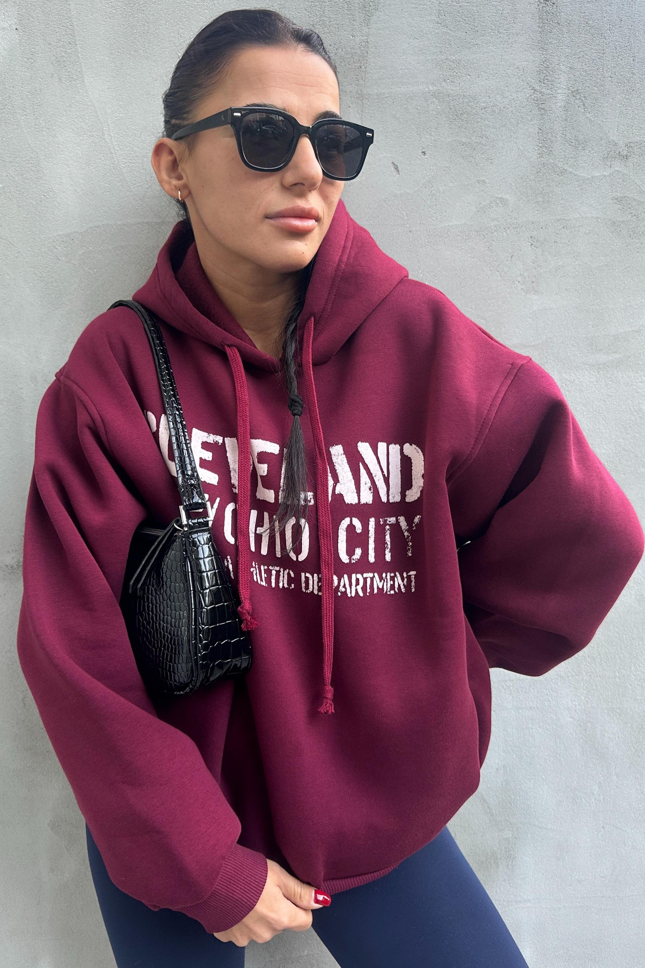 Cleveland Kapüşonlu Bordo SweatshirtSWEATSHİRT