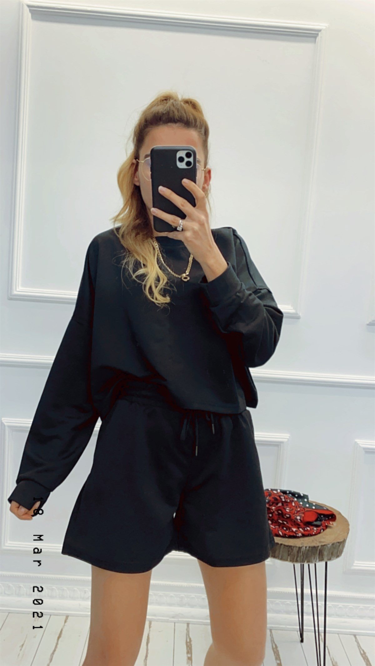 Crop Sweat Şort Takım