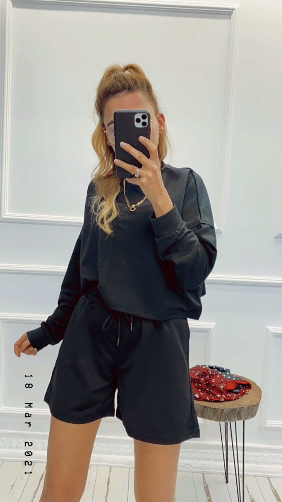 Crop Sweat Şort Takım
