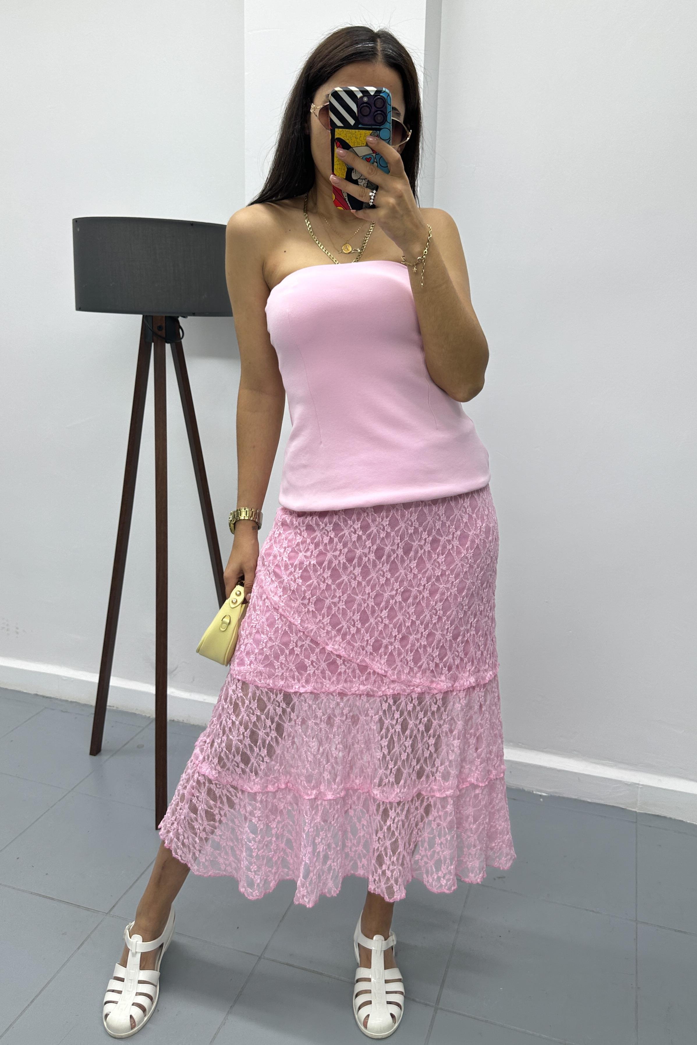 Dantel Midi Pembe EtekETEK