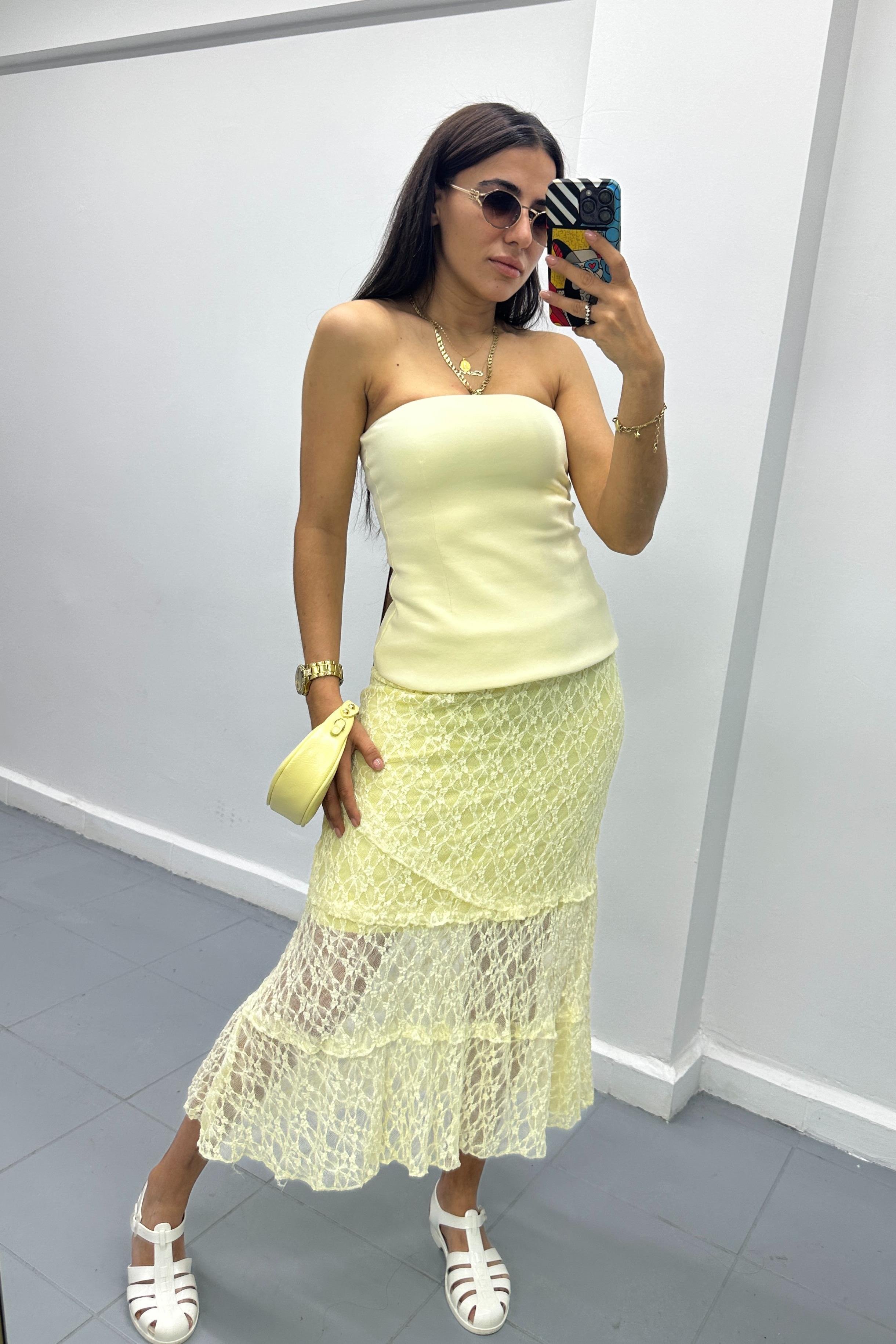 Dantel Midi Sarı EtekETEK