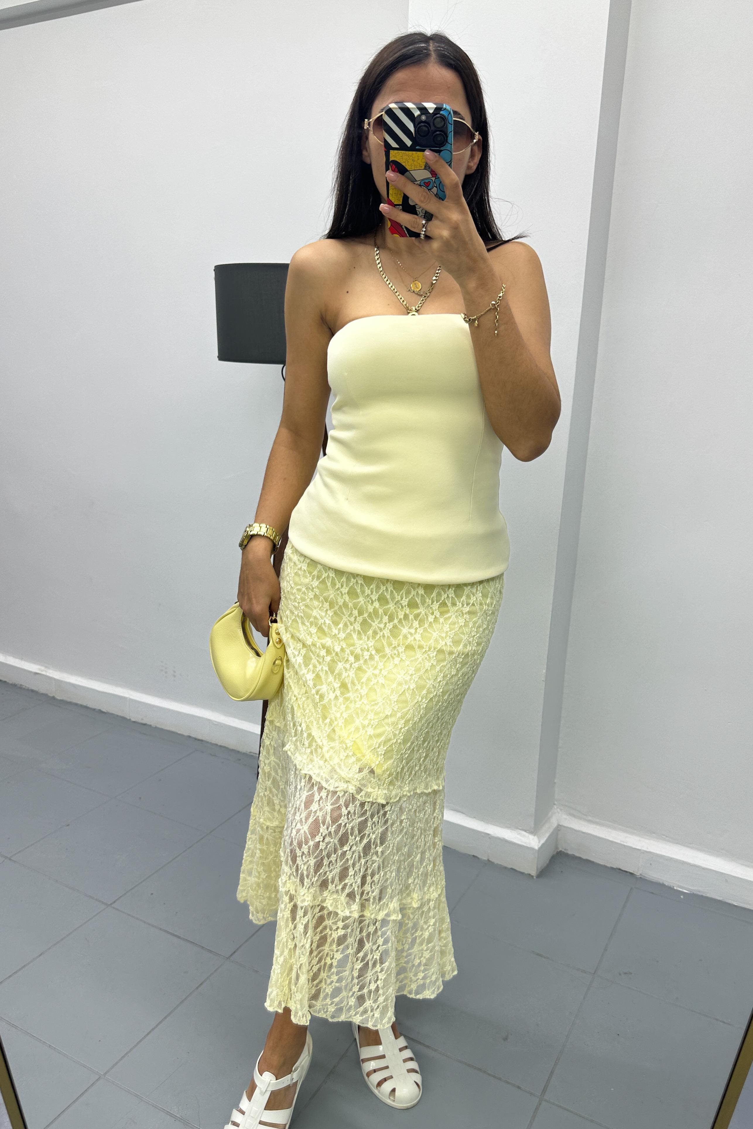 Dantel Midi Sarı EtekETEK