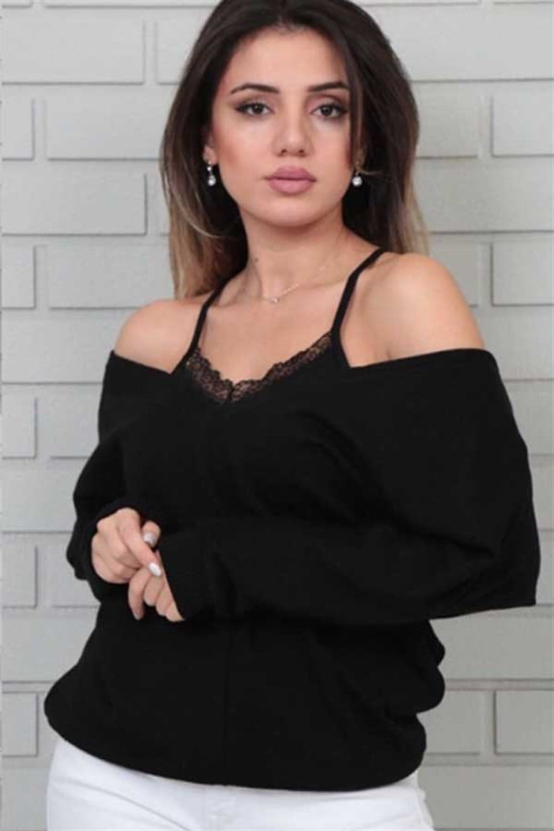 Dantelli Atlet Üzeri Triko Bluz İkili Takım