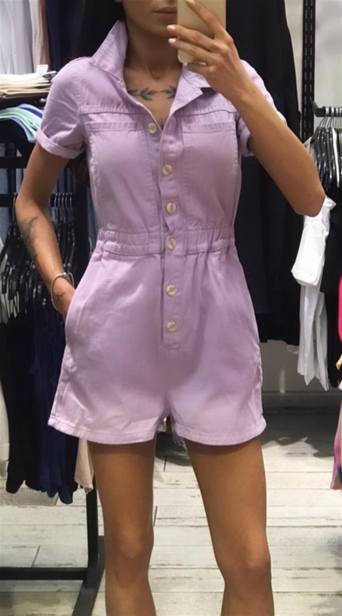 Denim Kumaş Şort Tulum