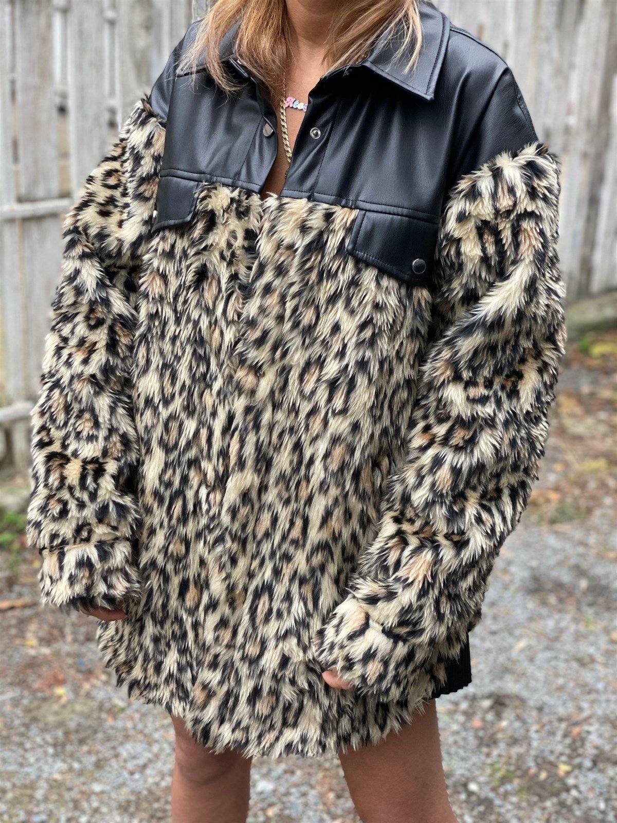 Deri Garnili Leopar Peluş MontMONT/CEKET