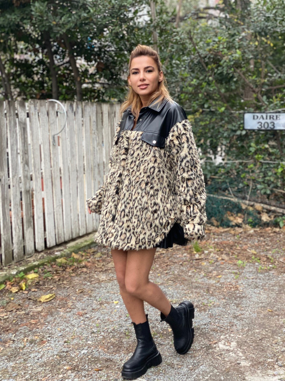 Deri Garnili Leopar Peluş MontMONT/CEKET