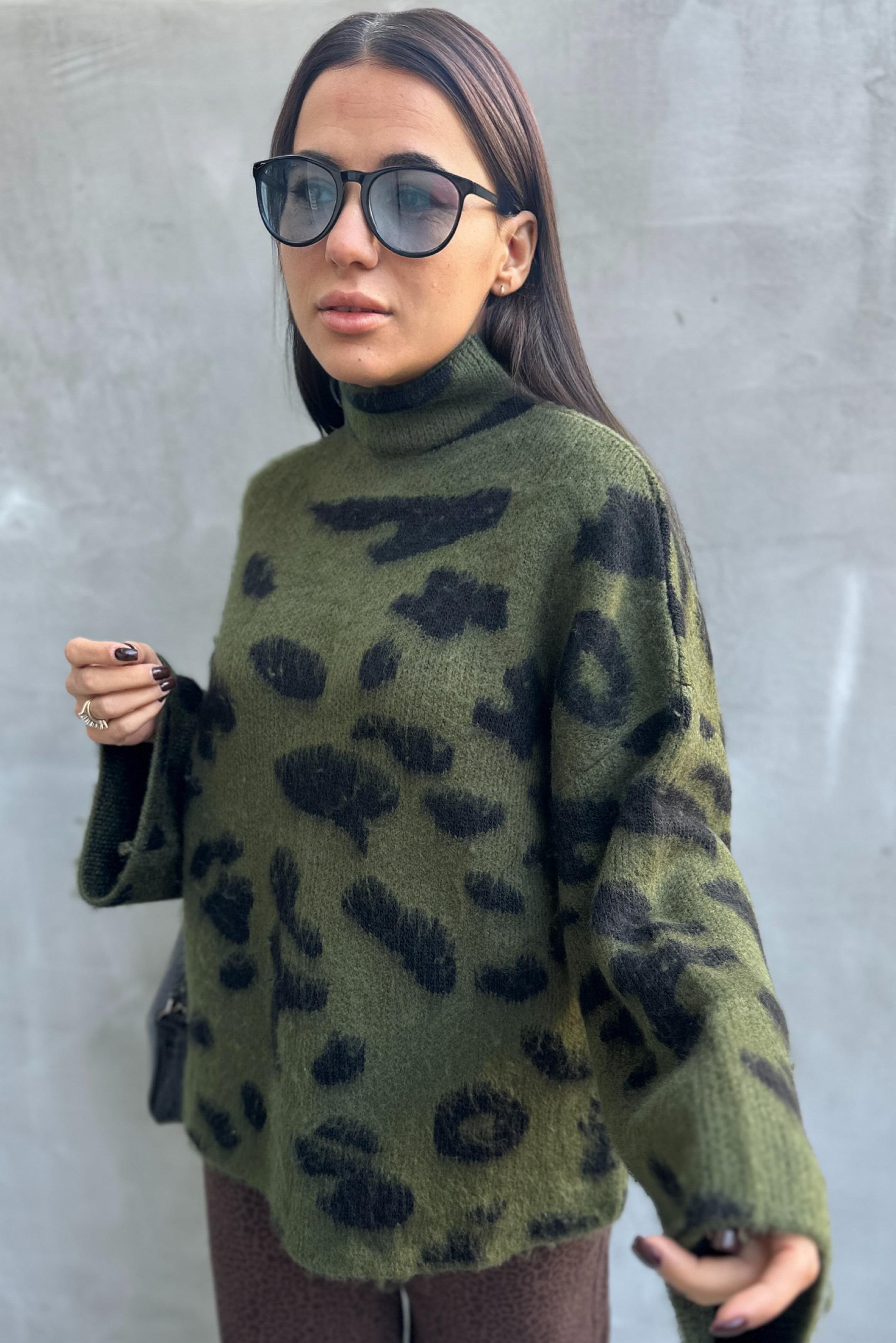 Dik Yaka Haki Leopar Desen KazakKAZAK