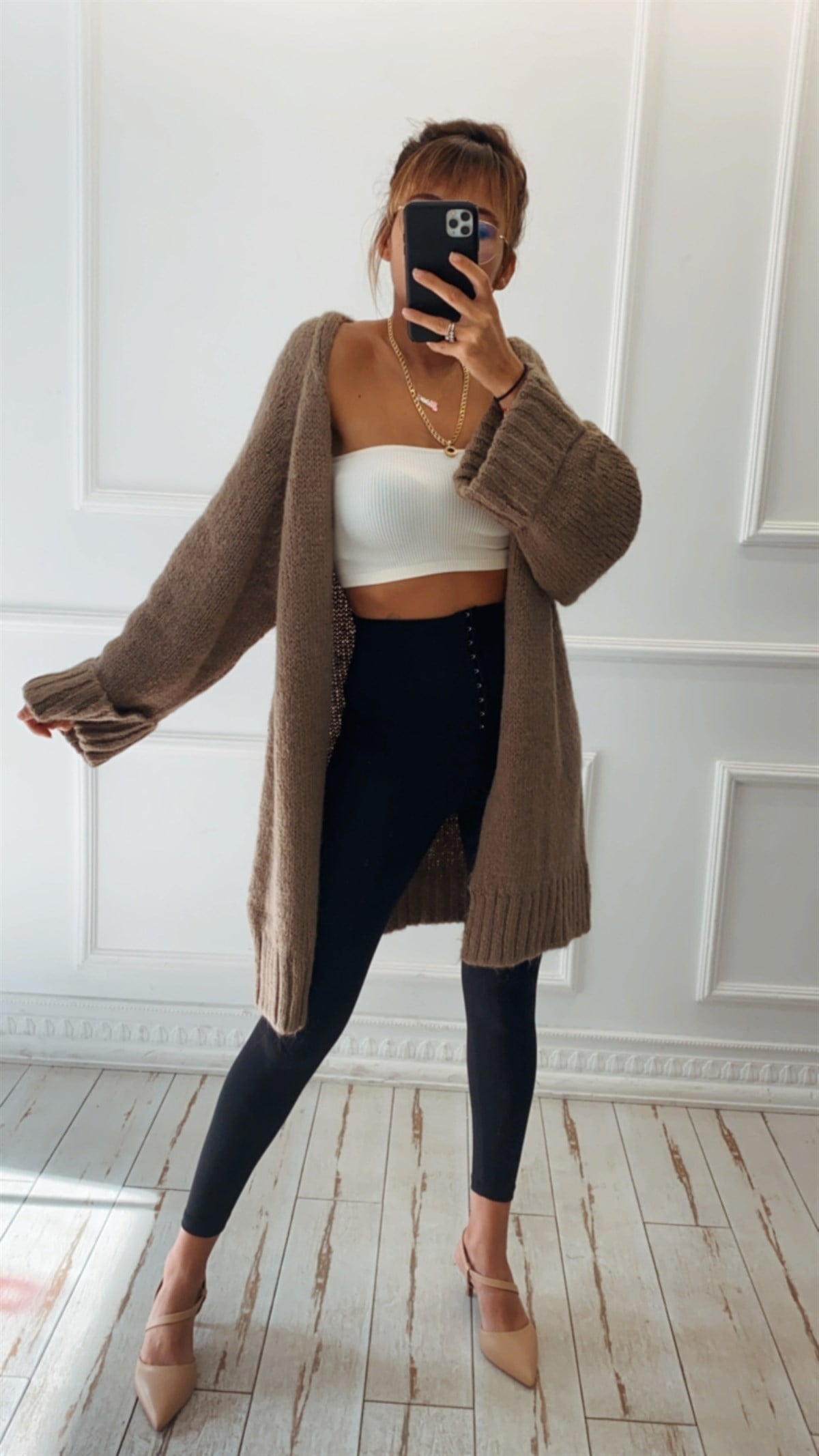 Duble Kol Kahverengi Oversize Hırka