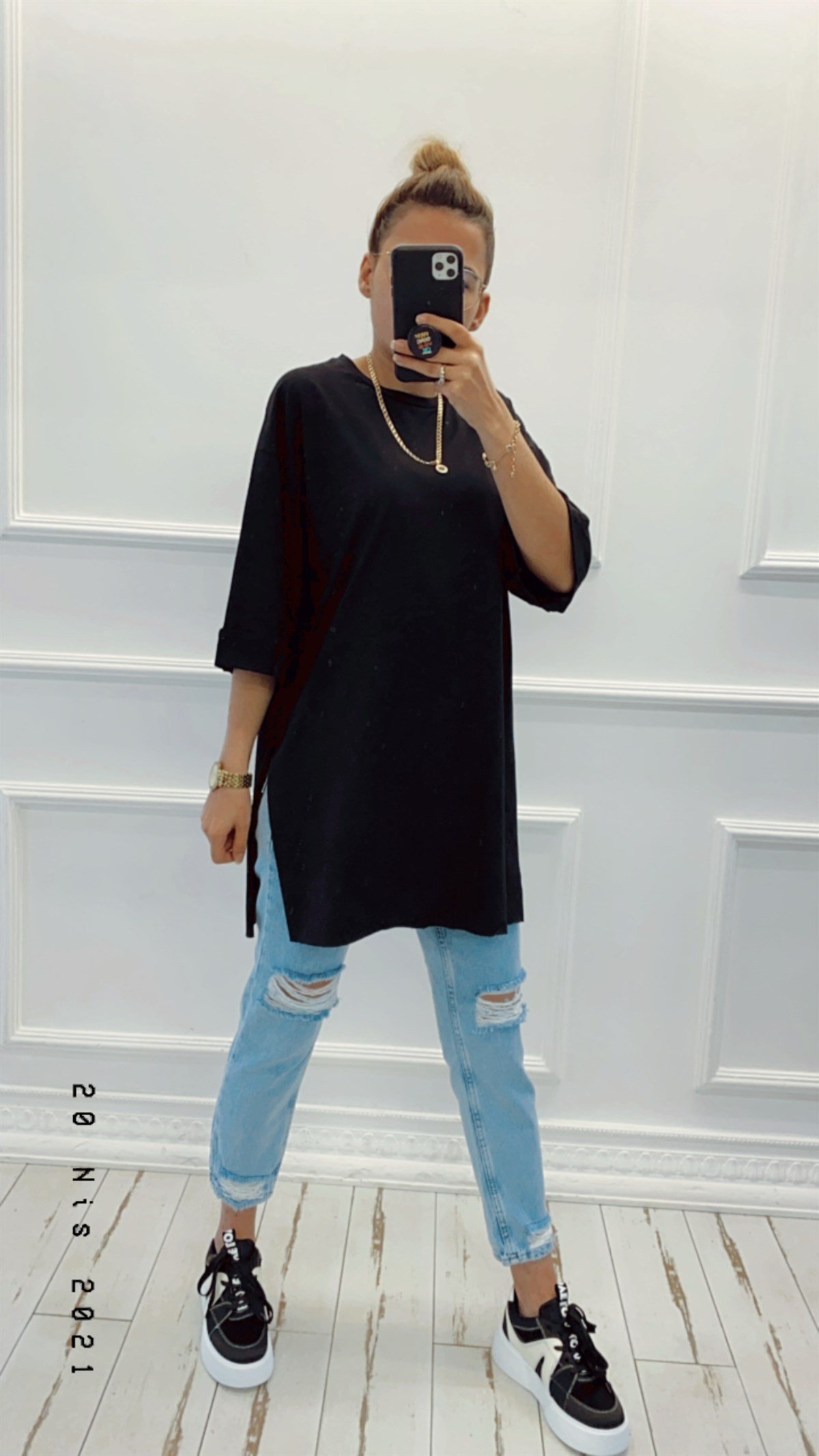 Duble Kol Yırtmaçlı Oversize Basic Tshirt
