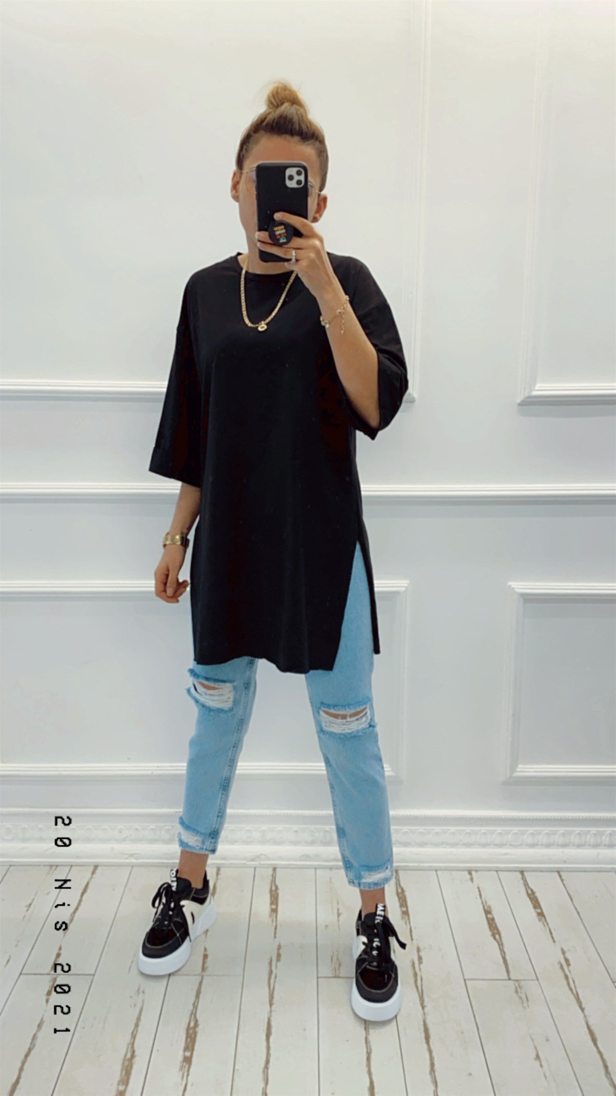 Duble Kol Yırtmaçlı Oversize Basic Tshirt