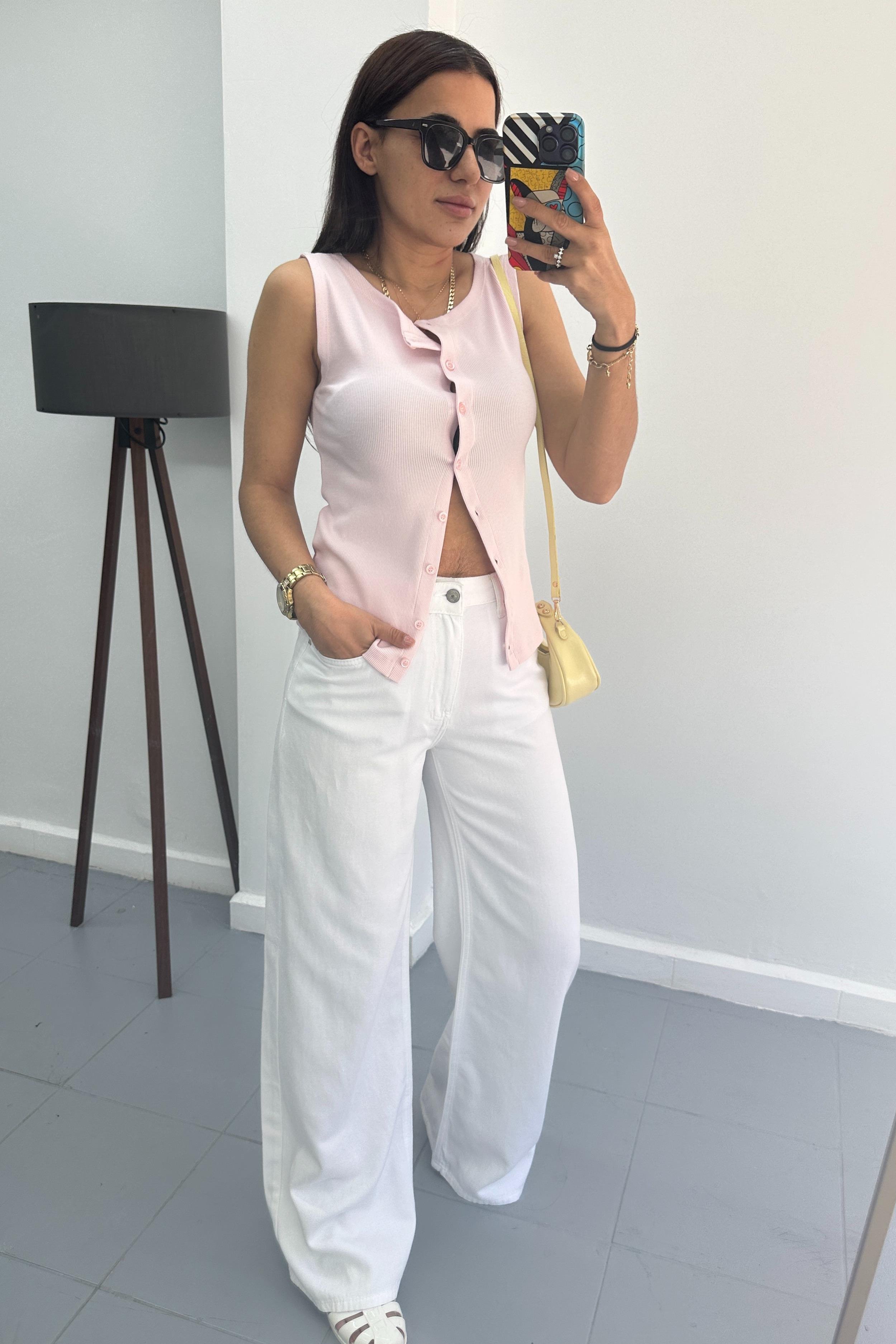 Düğmeli Örme Pembe Yelek YELEK