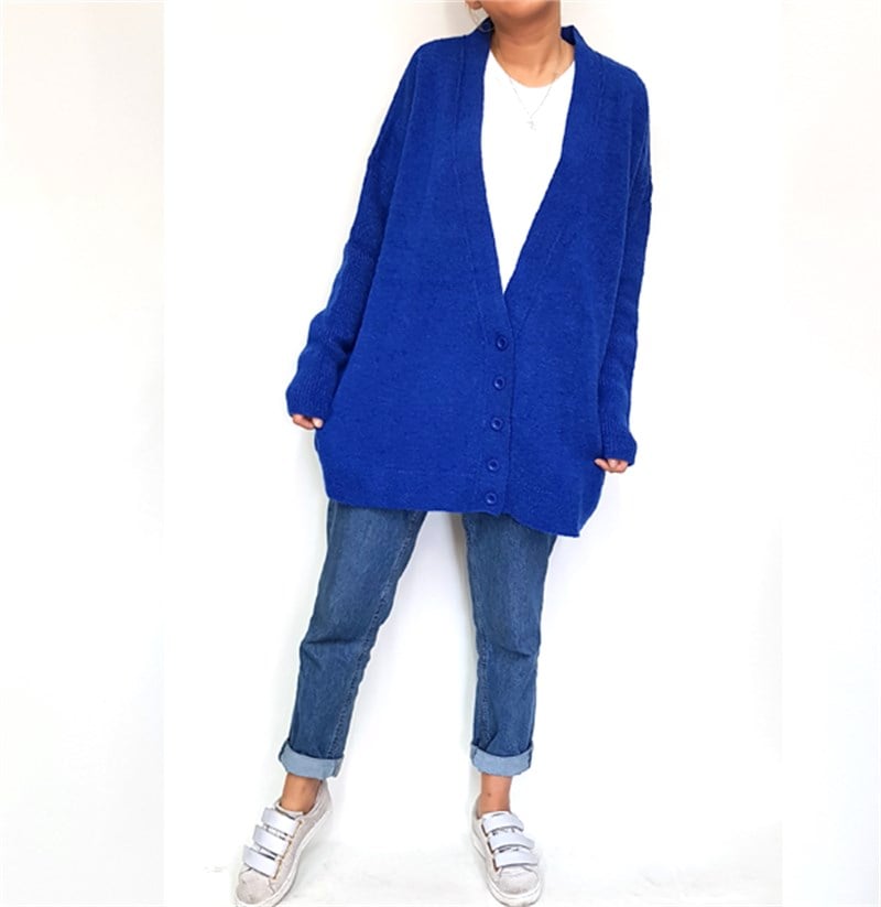 Düğmeli Oversize Örme Hırka