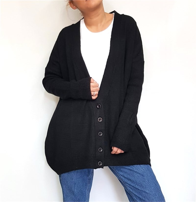 Düğmeli Oversize Örme Hırka