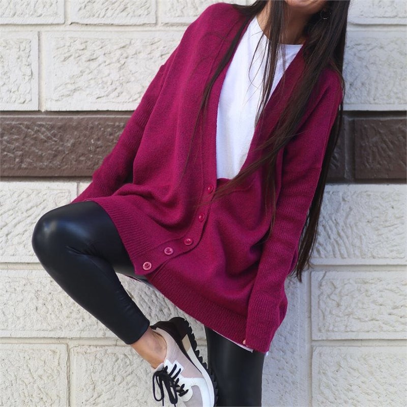 Düğmeli Oversize Örme Hırka