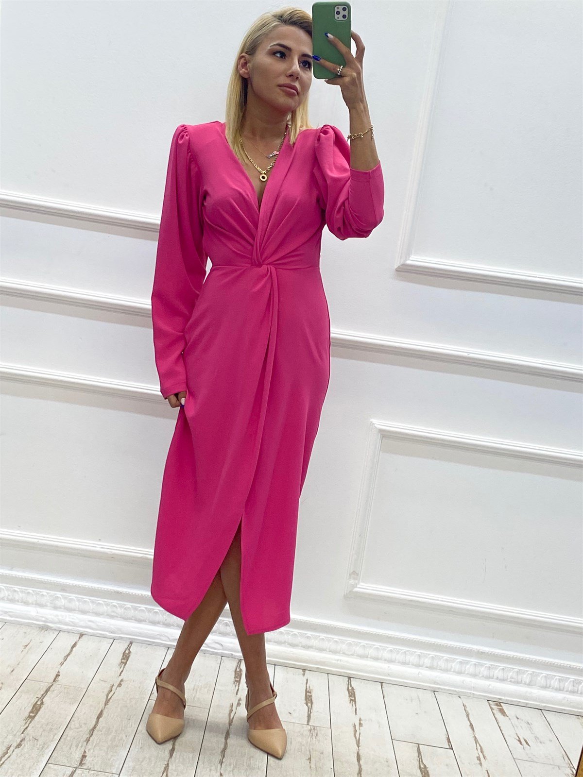 Düğüm Detaylı Midi ElbiseELBİSE