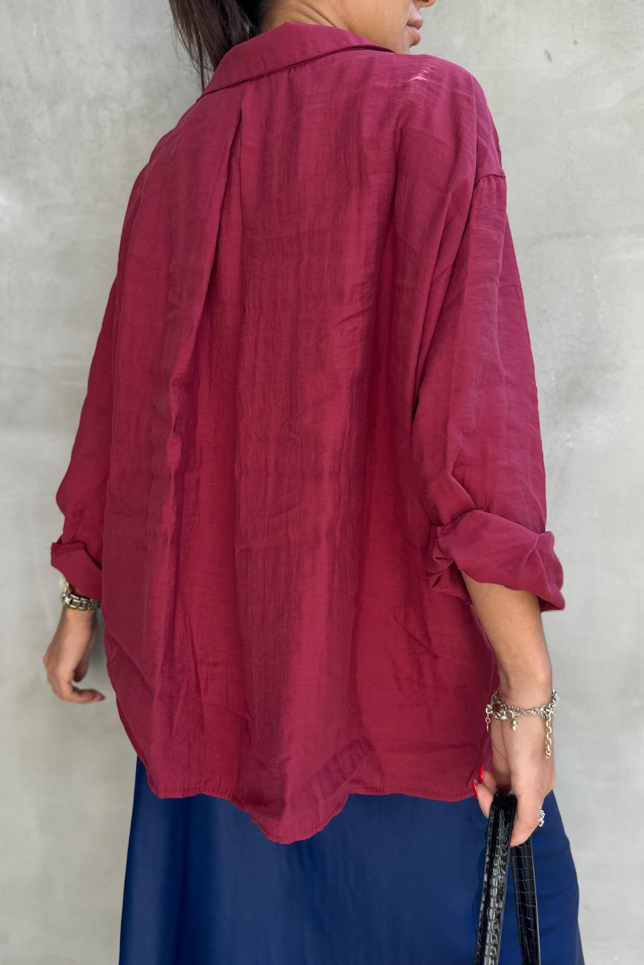 Düşük Omuz Oversize Bordo GömlekGÖMLEK