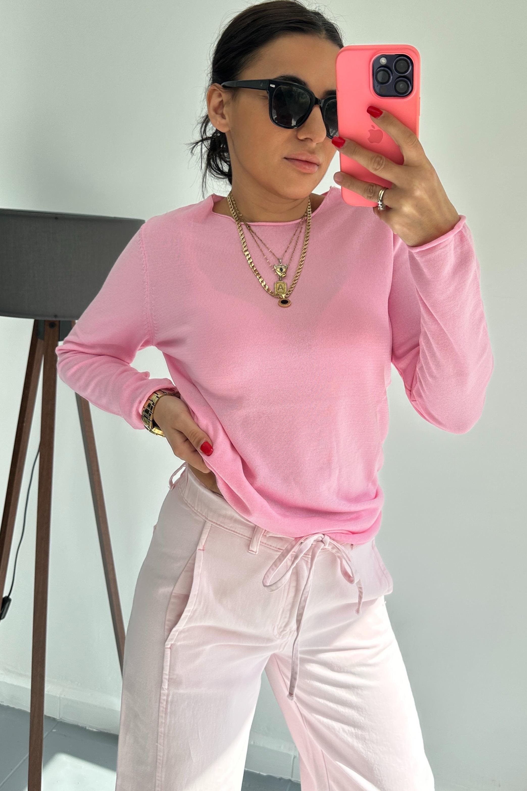 Düz Açık Yaka Pembe KazakPANTOLON