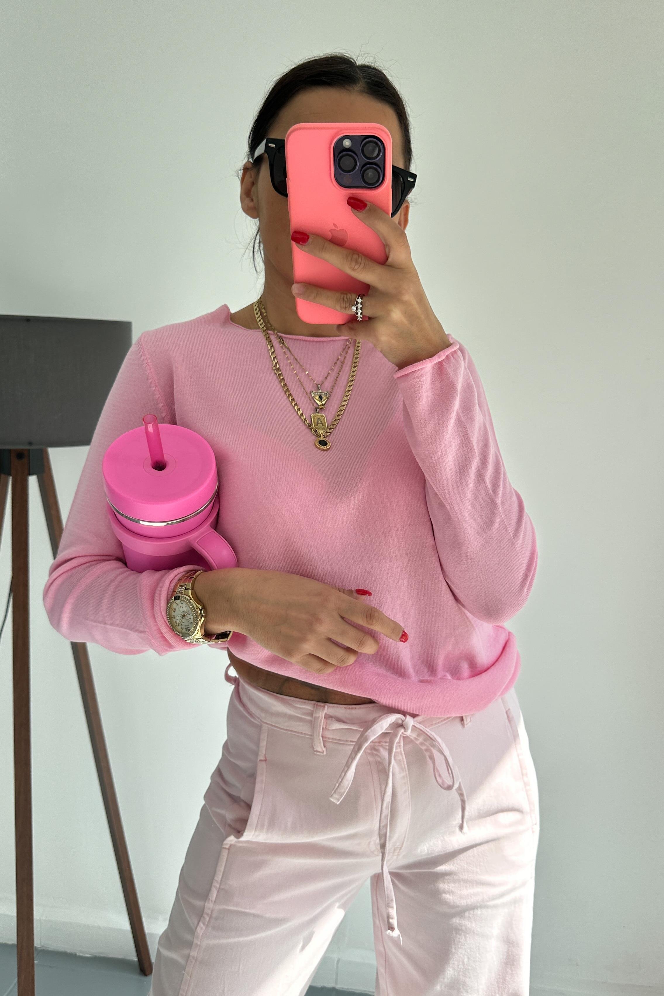 Düz Açık Yaka Pembe KazakPANTOLON