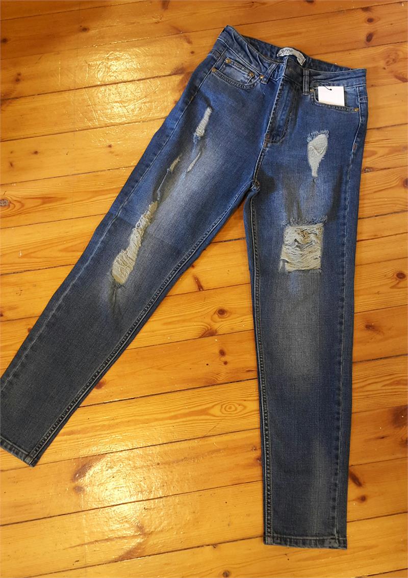 Taşlanmış Yüksek Bel Boyfriend Jean