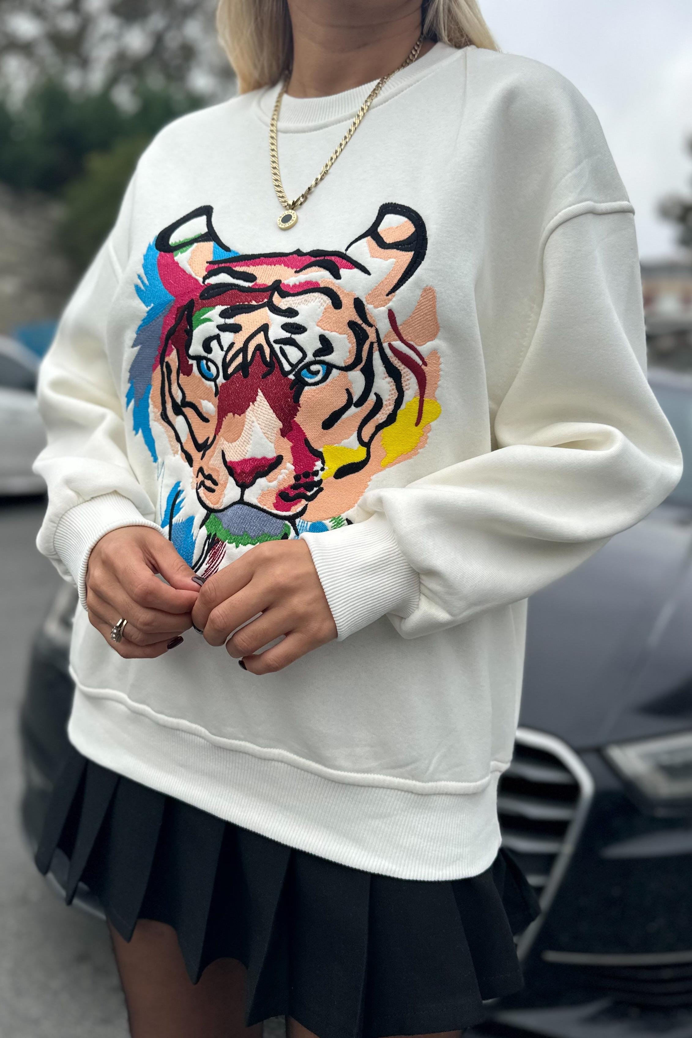 Ekru Kaplan Kafa SweatshirtSWEATSHİRT