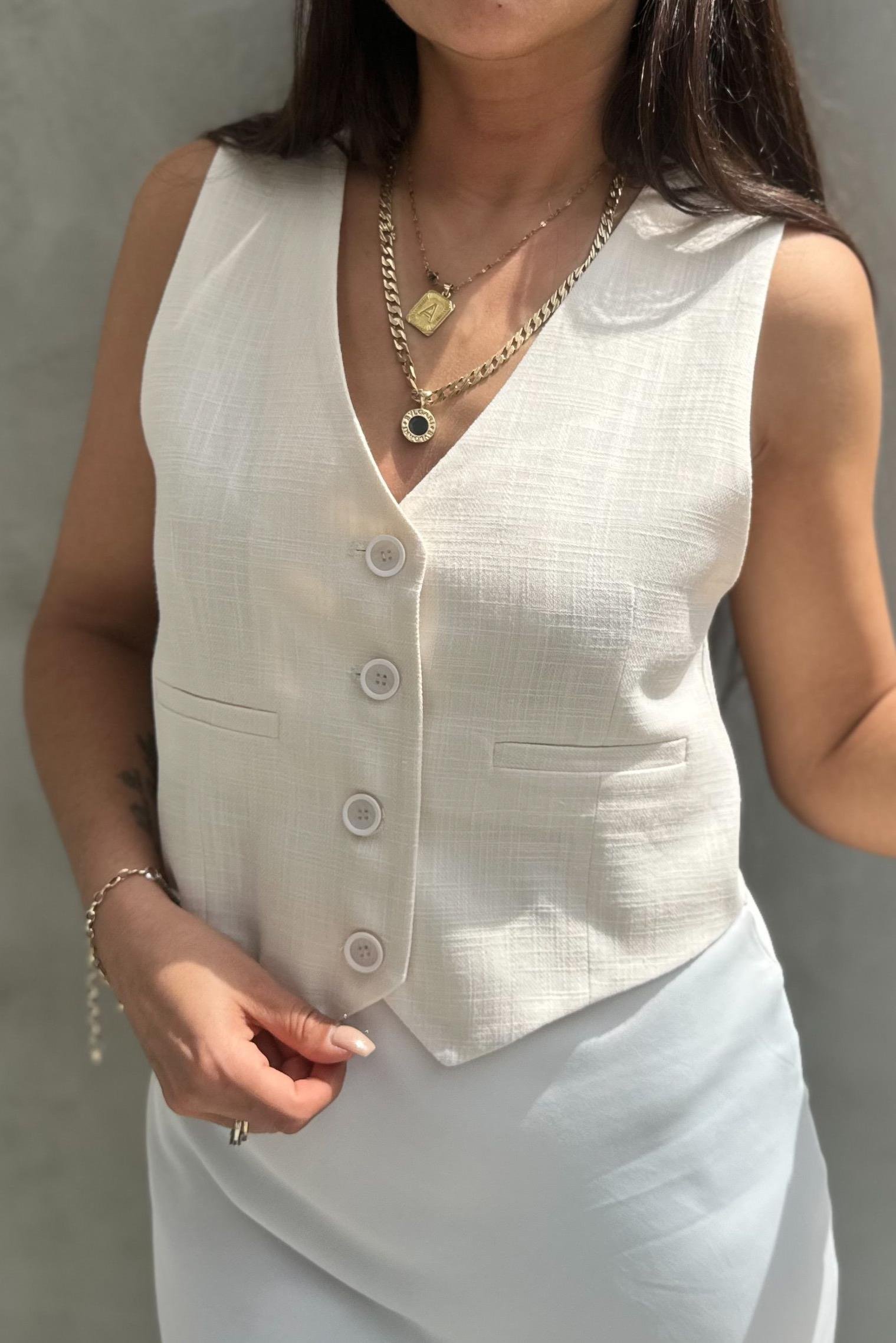 Ekru Keten Blazer YelekMONT/CEKET