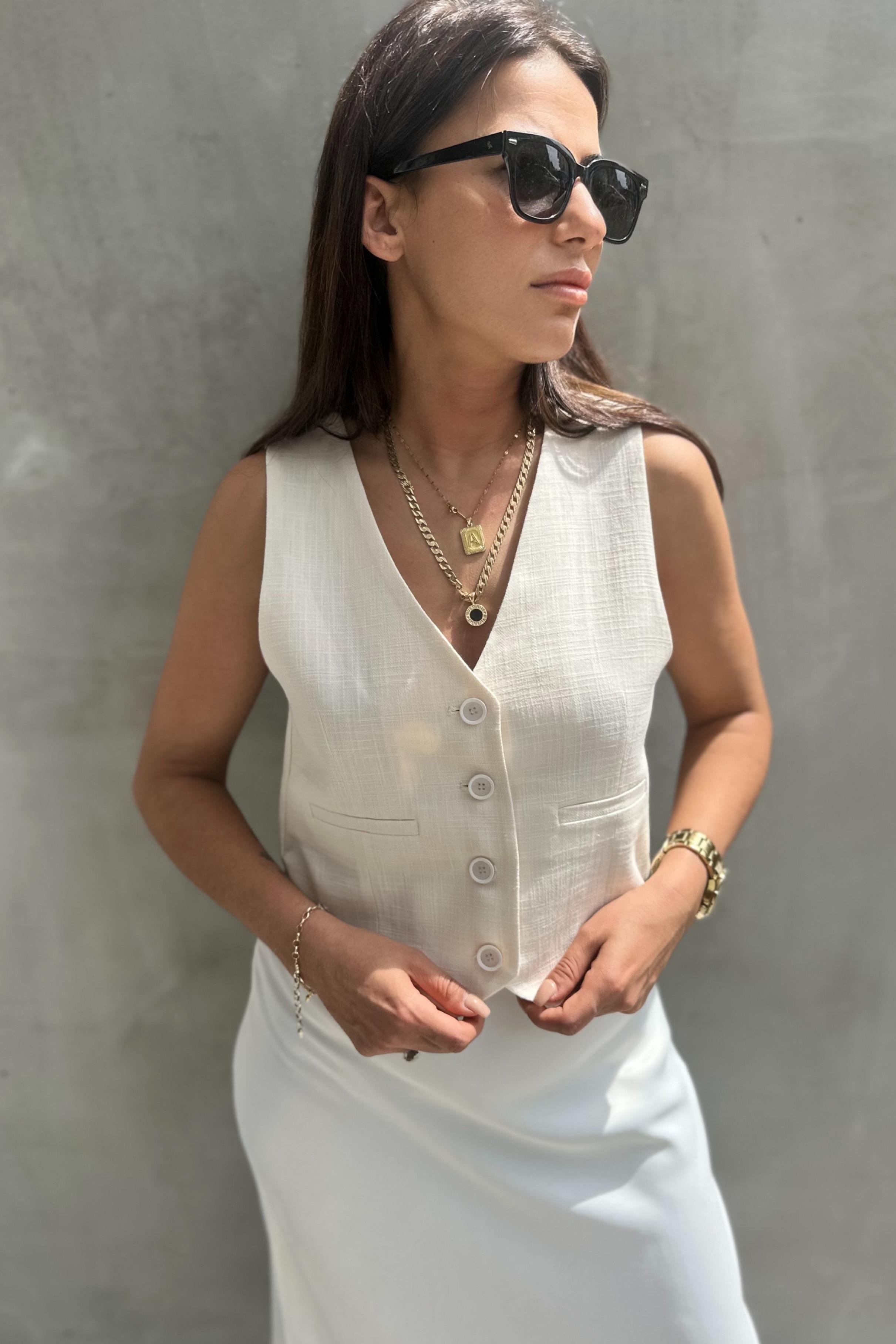 Ekru Keten Blazer YelekMONT/CEKET