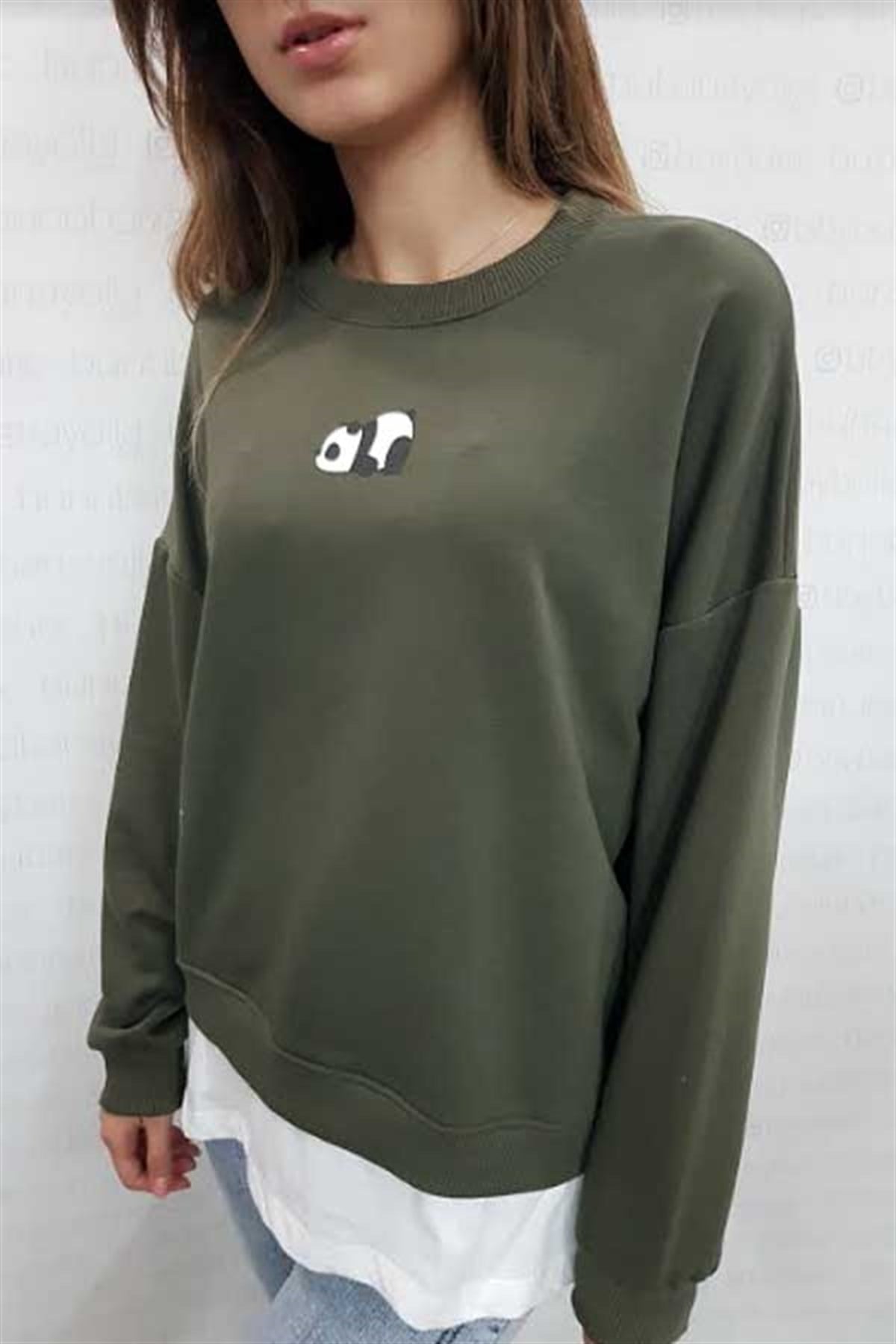 Eteği Tshirt Detay Panda Sweatshirt