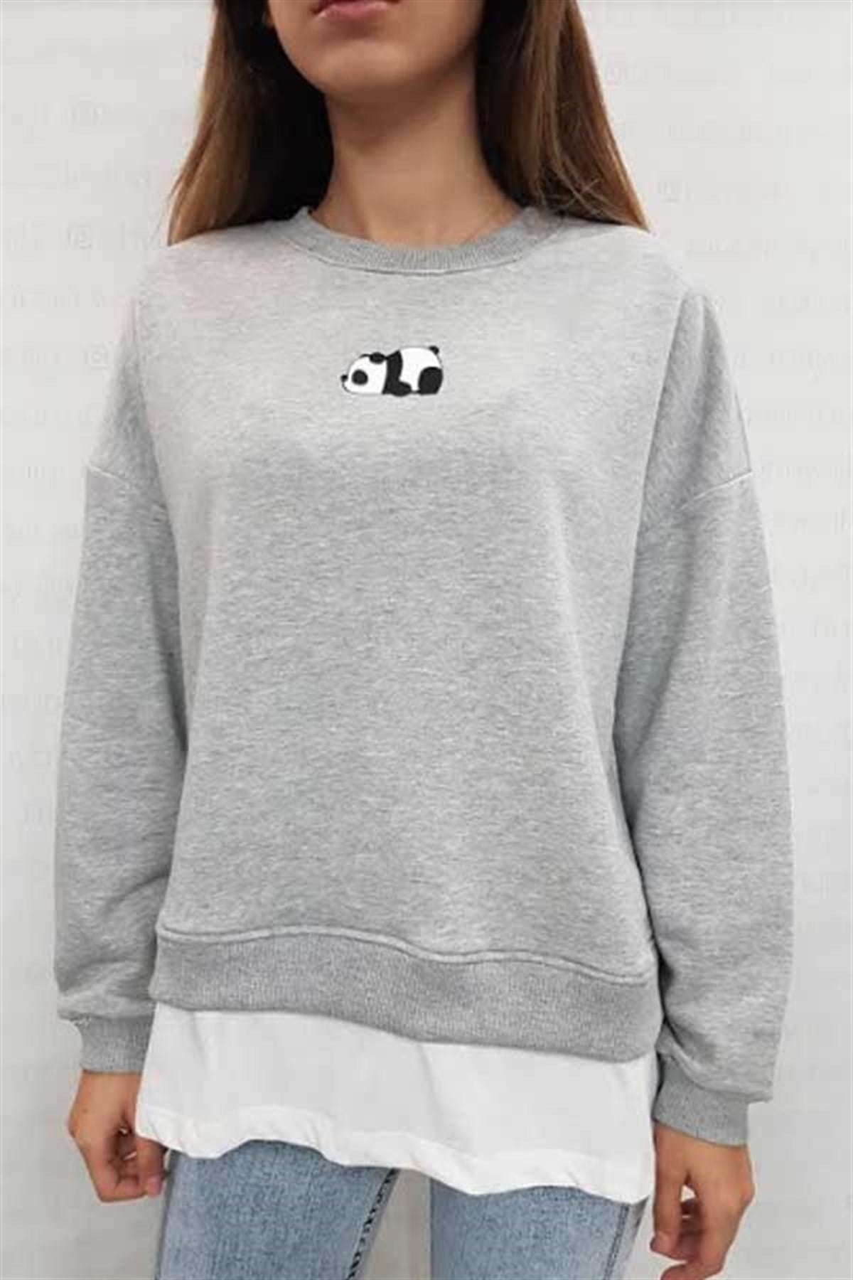 Eteği Tshirt Detay Panda Sweatshirt