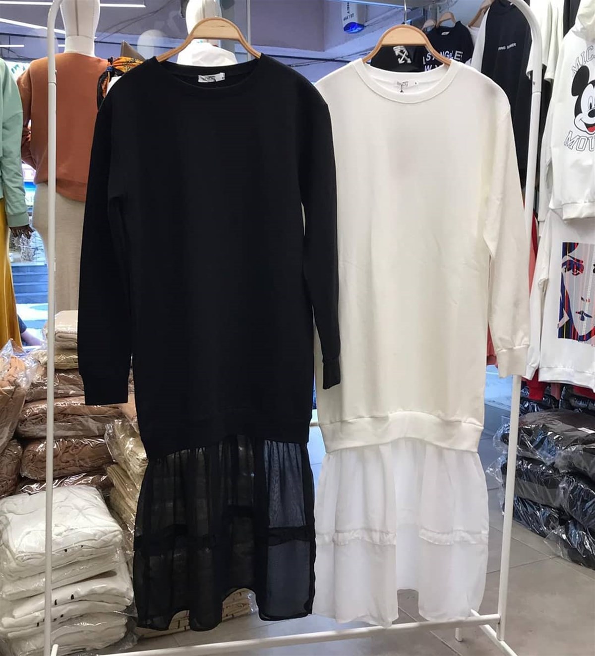 Etek Ucu Tül Detay Sweat Elbise