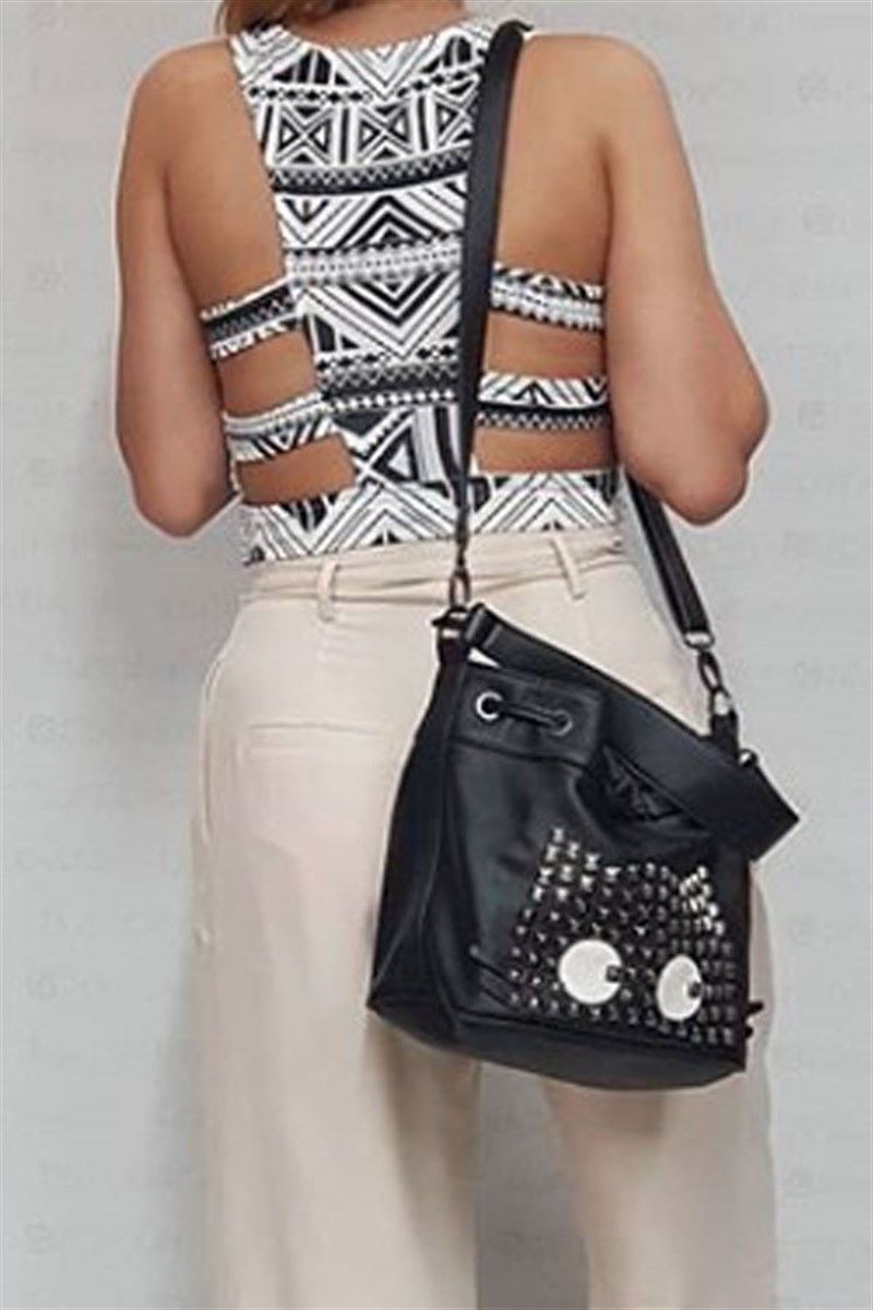 Etnik Desen Sırt Dekolteli Crop Bluz