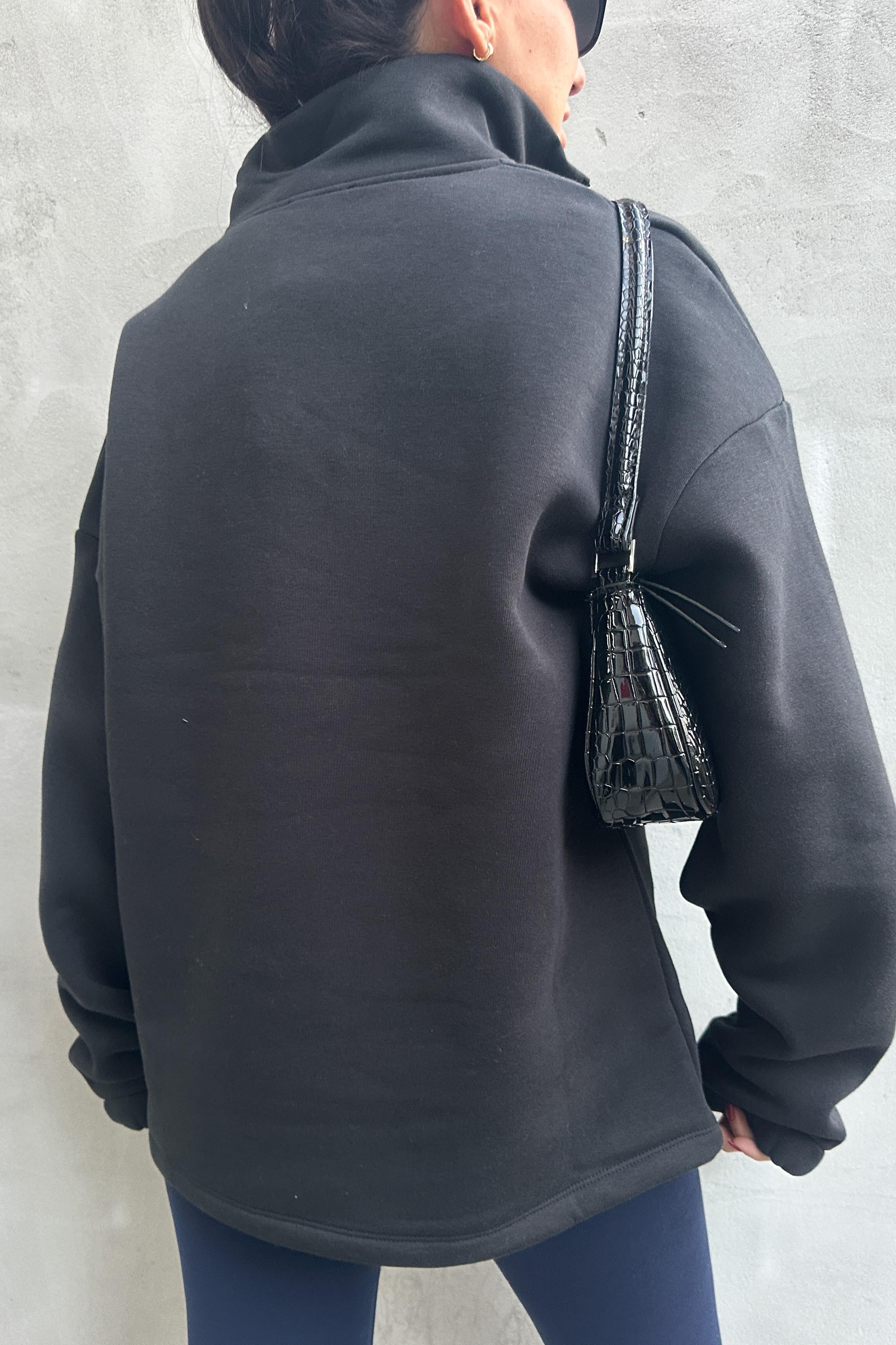 Fermuarlı Ayıcıklı Siyah SweatshirtSWEATSHİRT