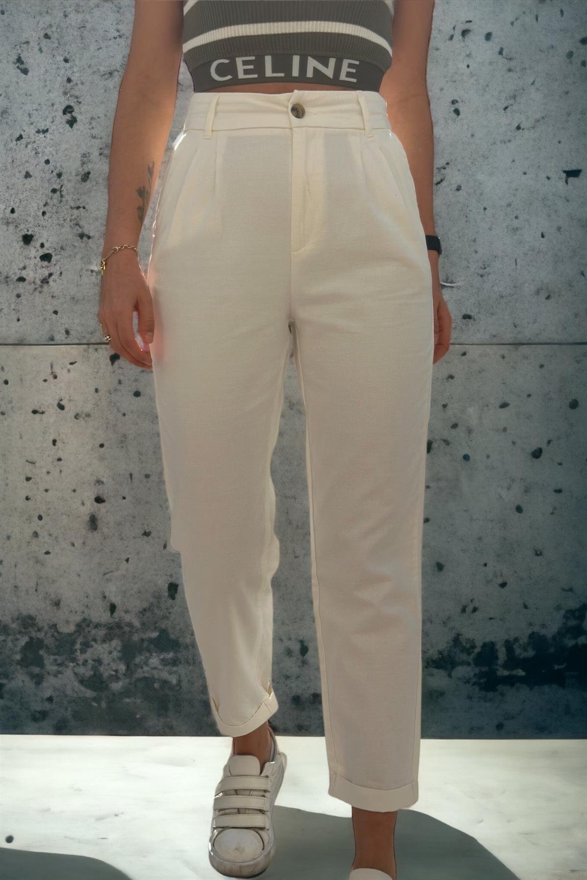 Gabardin Beyaz Mom PantolonPANTOLON