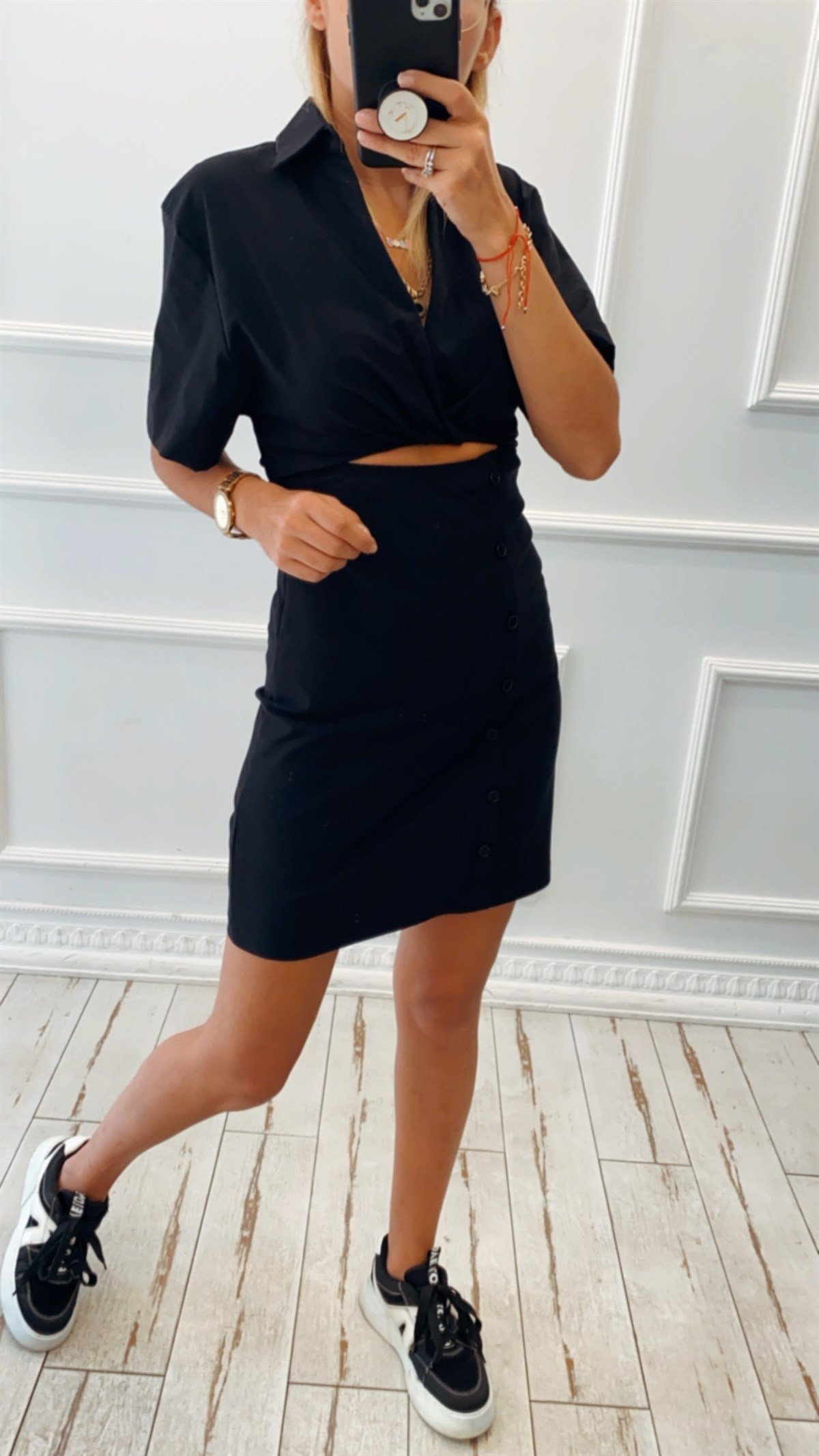 Göbek Dekolteli Gömlek Elbise